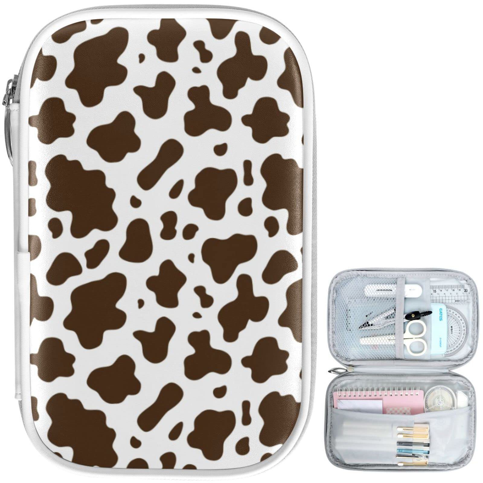 ZZKKO Brown Cow Print Zipper Pencil Case - Cute Stationery Organizer for School, Office & Travel | Makeup Bag, Cosmetic Pouch, Pen Holder | Perfect for Students, Teachers & Professionals