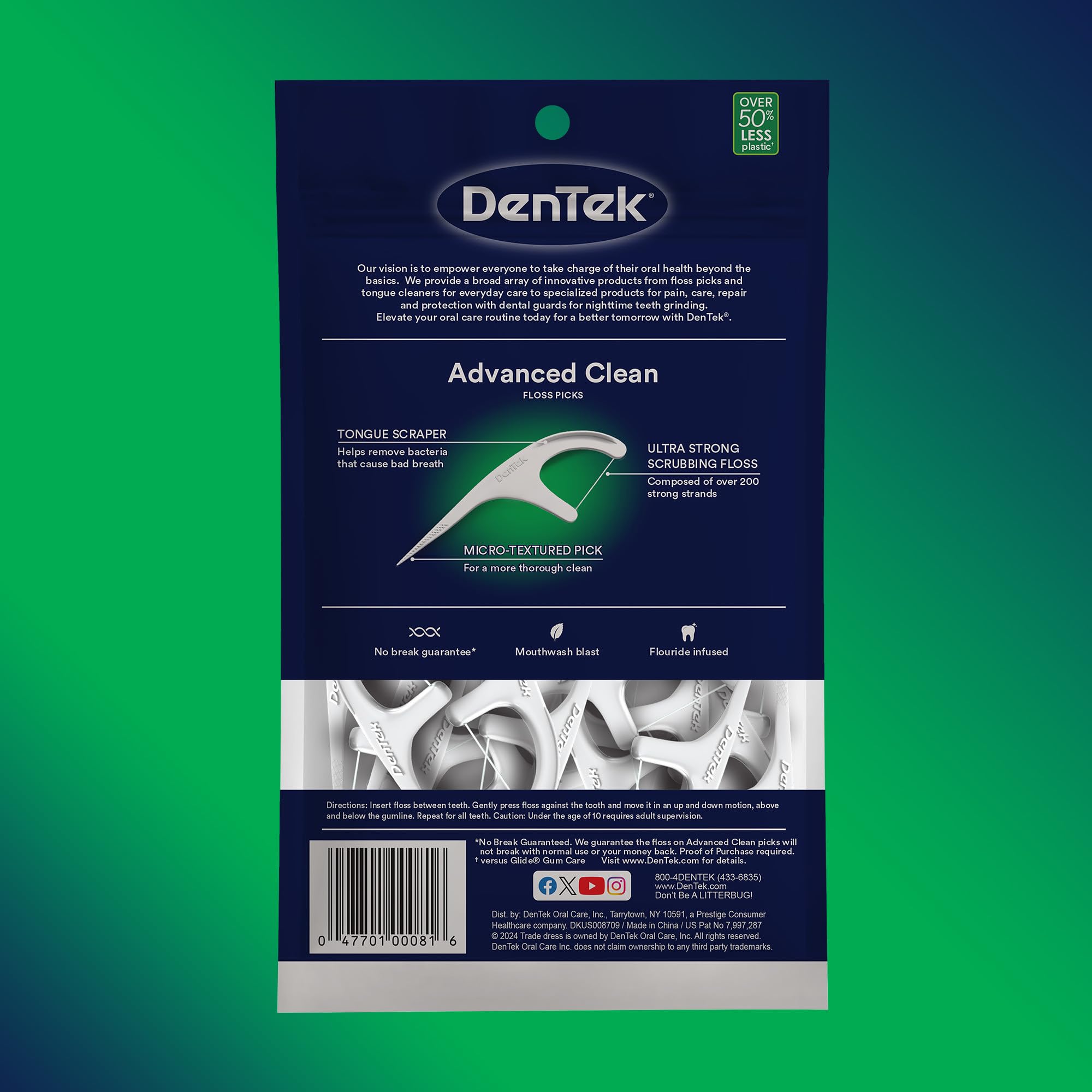DenTek Triple Clean Advanced Dental Floss Picks - 90 Count, No Break & No Shred Floss for Strong Teeth & Healthy Gums - Perfect for Travel, Office & On-the-Go Oral Care