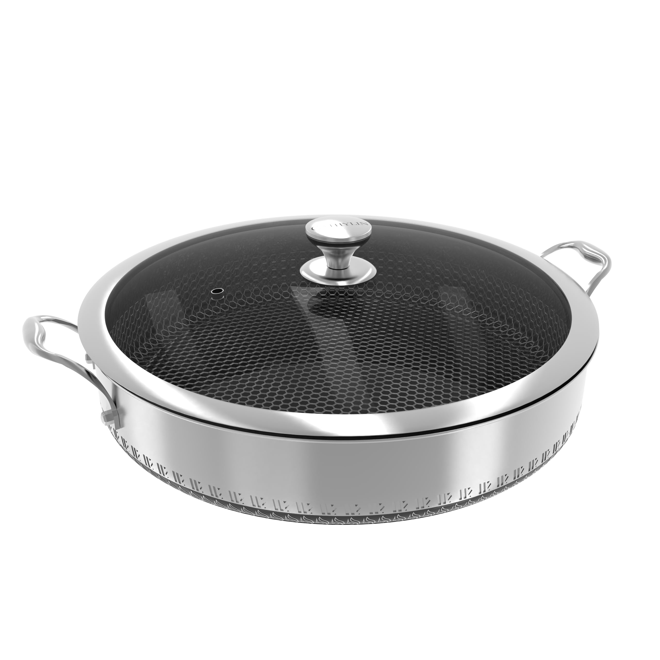 Premium 316L Stainless Steel 8QT Hexagonal Nonstick Frying Pan with Lid - PFOA Free, Dishwasher & Oven Safe - Ergonomic Dual Handles for Easy Cooking - Perfect for Stir-Frying, Sautéing & Family Meals
