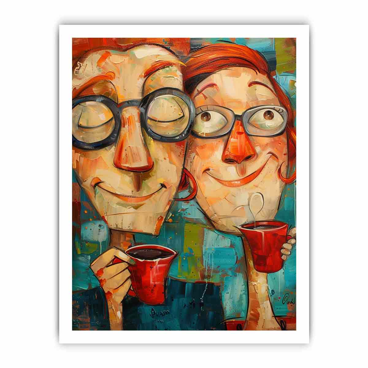 Coffee Friends Framed Print - Cute Coffee Lover Wall Art Decor for Home, Office & Cafe - Perfect Gift for Coffee Enthusiasts