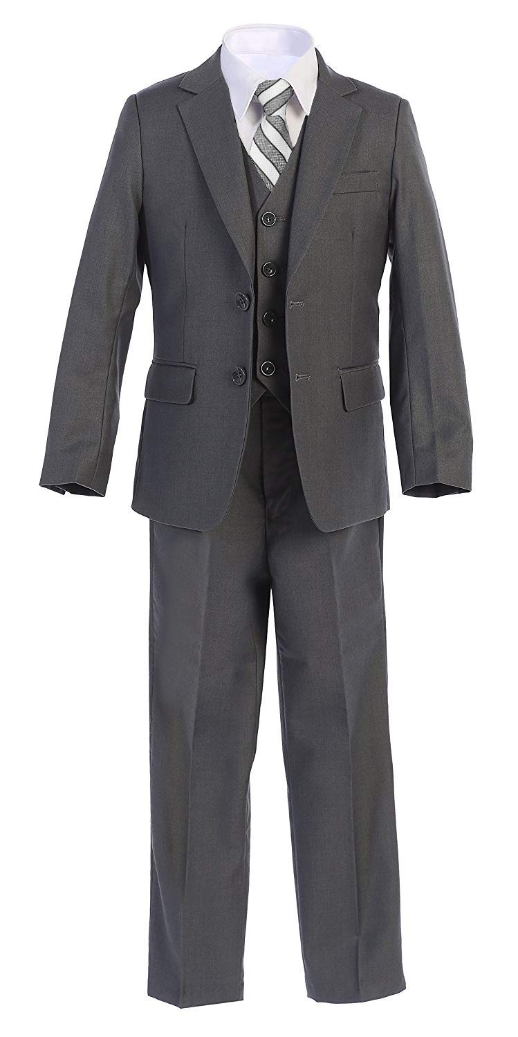 Boys' Formal Suit Set 5-Piece - Jacket, Dress Shirt, Tie, Vest & Pants for Weddings, Parties & Special Occasions