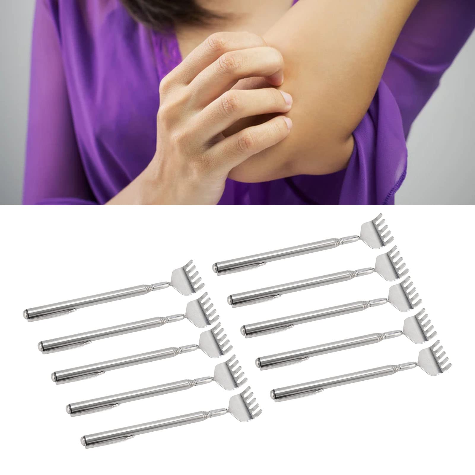 POCREATION Extendable Back Scratcher - 10 Pack Mini Portable Foldable Telescoping Back Scratchers with Pocket Clip for Men & Women - Perfect for Travel, Office, and Home Use