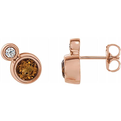 Citrine and Diamond - 0.13 Ctw,Size-5 mm