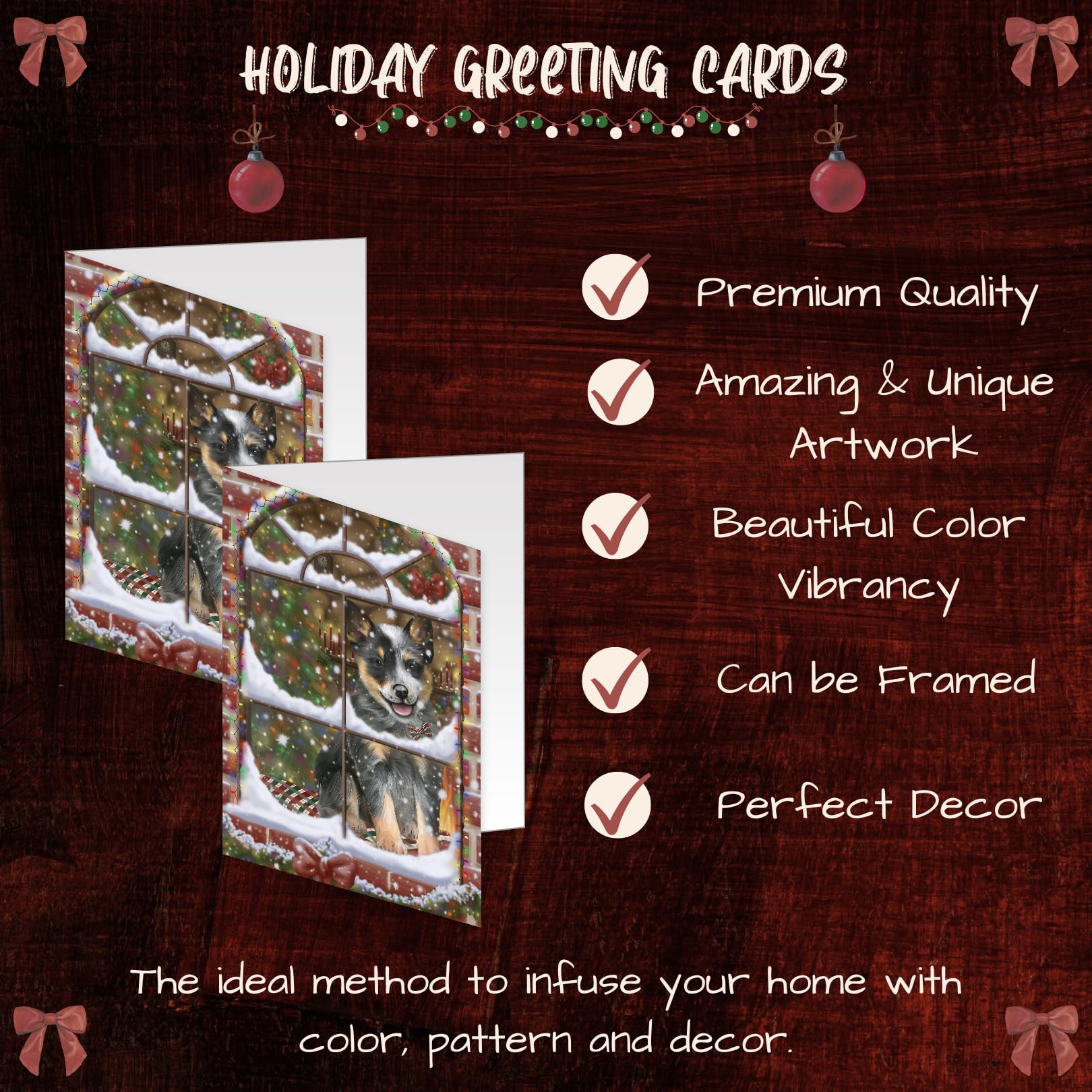 Blue Heeler Dog Christmas Greeting Cards - 10 Adorable Pet Invitation Cards with Envelopes - Perfect for Holiday Pet Lovers & Animal Art Collectors - Festive Canine-Themed Seasonal Cards GCD64892