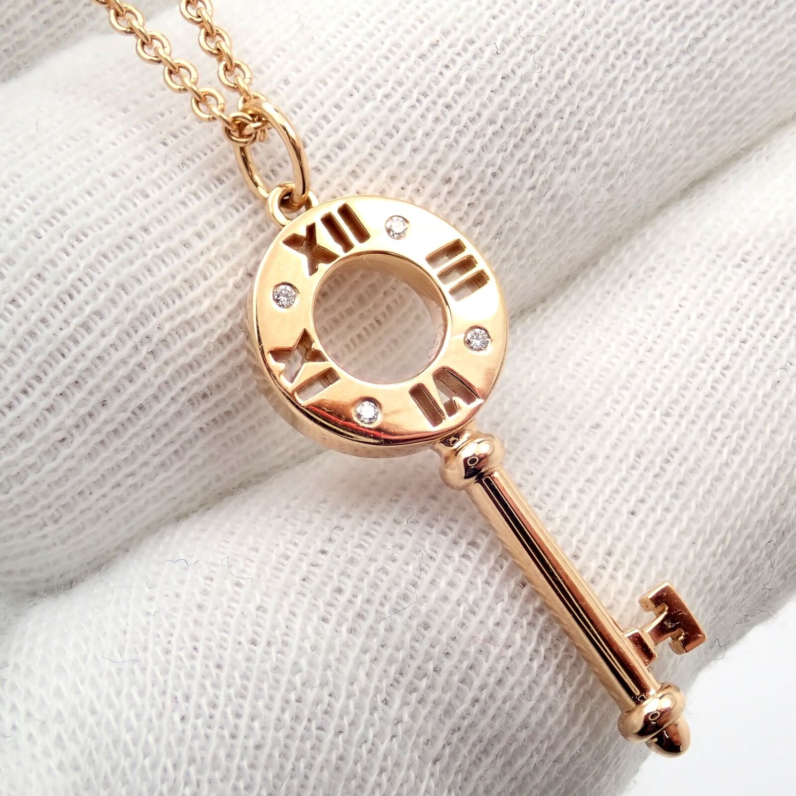 Authentic Tiffany & Co 18k Rose Gold Atlas Diamond Key Pendant Necklace for Women - Elegant Jewelry Gift for Anniversary, Birthday & Special Occasions