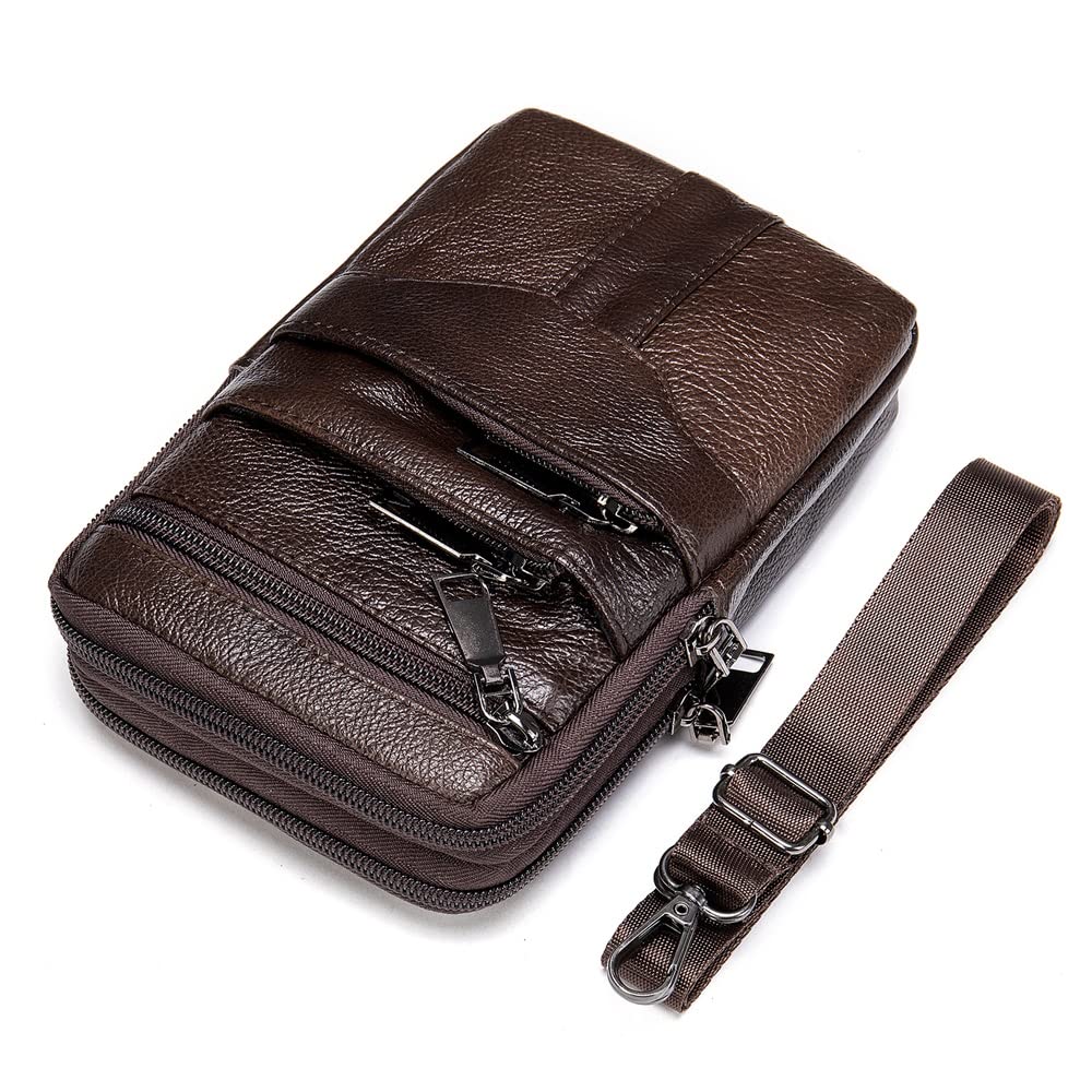 Premium Leather Shoulder Holster for Cell Phone & Mini Tablet - Black Vertical Messenger Bag with Belt Clip & Carabiner - Ideal for Travel, Work & Outdoor Activities