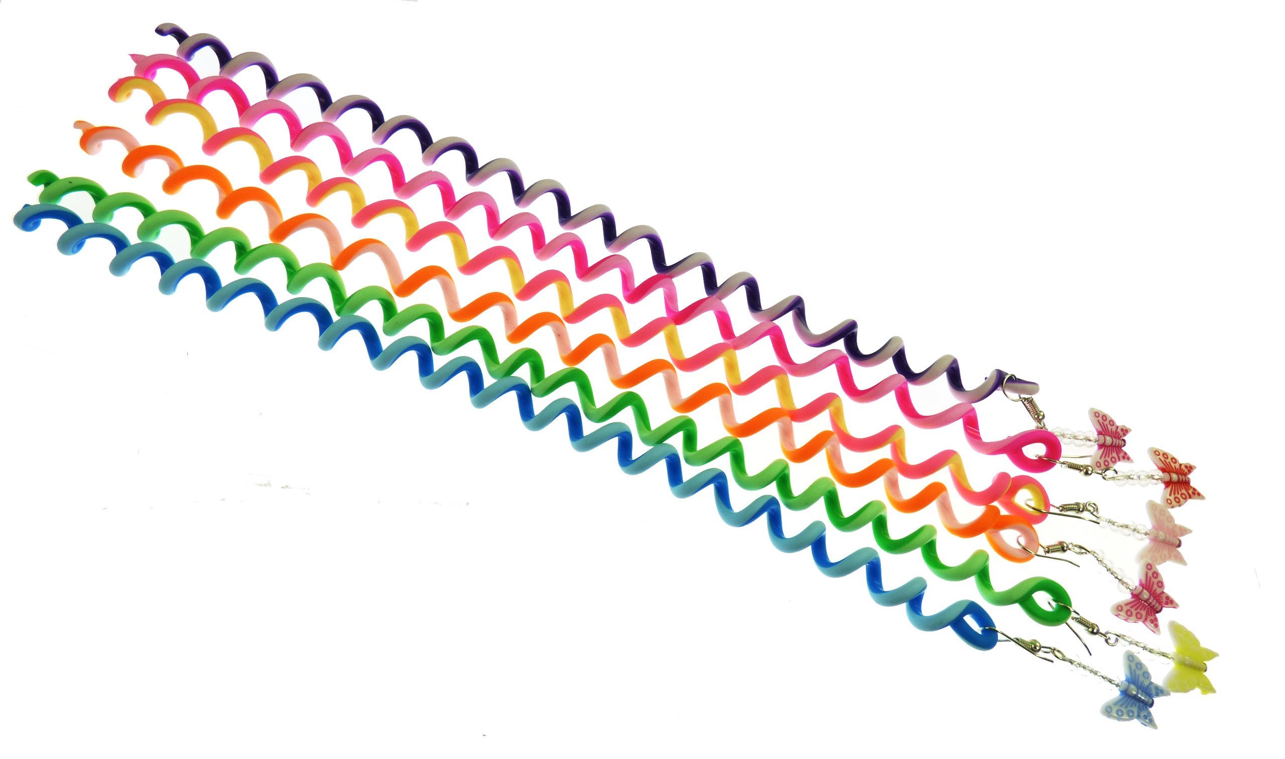Mytoptrendz® 6-Pack Long Spiral Swirl Twister Braider Clips - Flexible Wire Hair Twist Styling Wraps with Colorful Butterfly Charms & Crystal Beads - Perfect for Girls Hair Accessories, Braiding, and Party Hairstyles