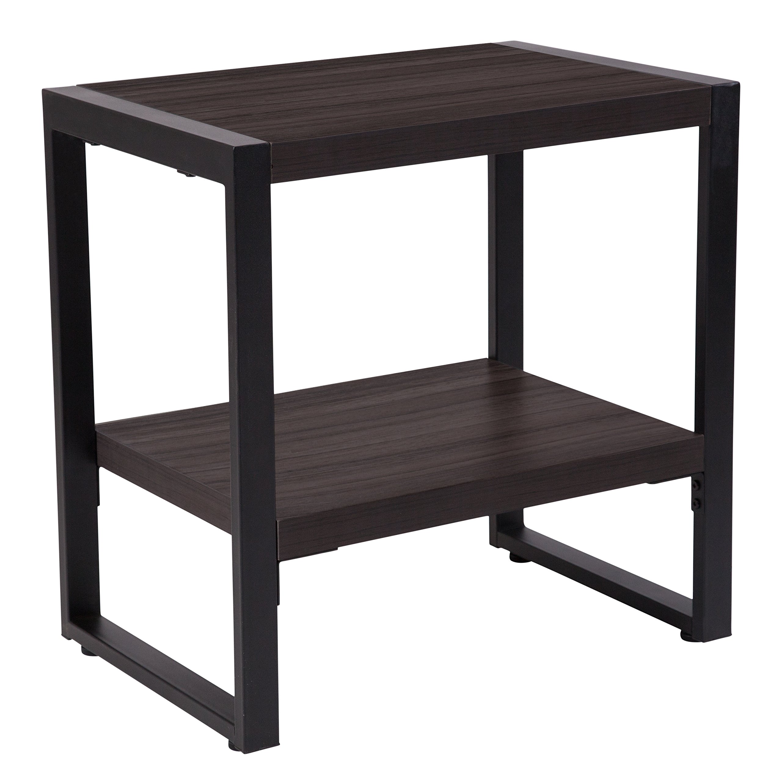 Charcoal Wood Grain Finish End Table with Black Metal Frame - Stylish Nightstand or Living Room Accent Table for Home Decor