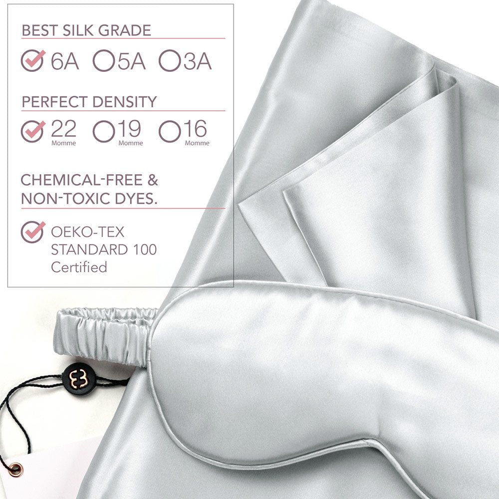 22 Momme Mulberry Silk Sleep Gift Set (Silk Eye Mask & Pillowcase) - Modern Gray | Luxury Sleep Accessories for Women & Men | Perfect for Travel, Home, Spa & Relaxation