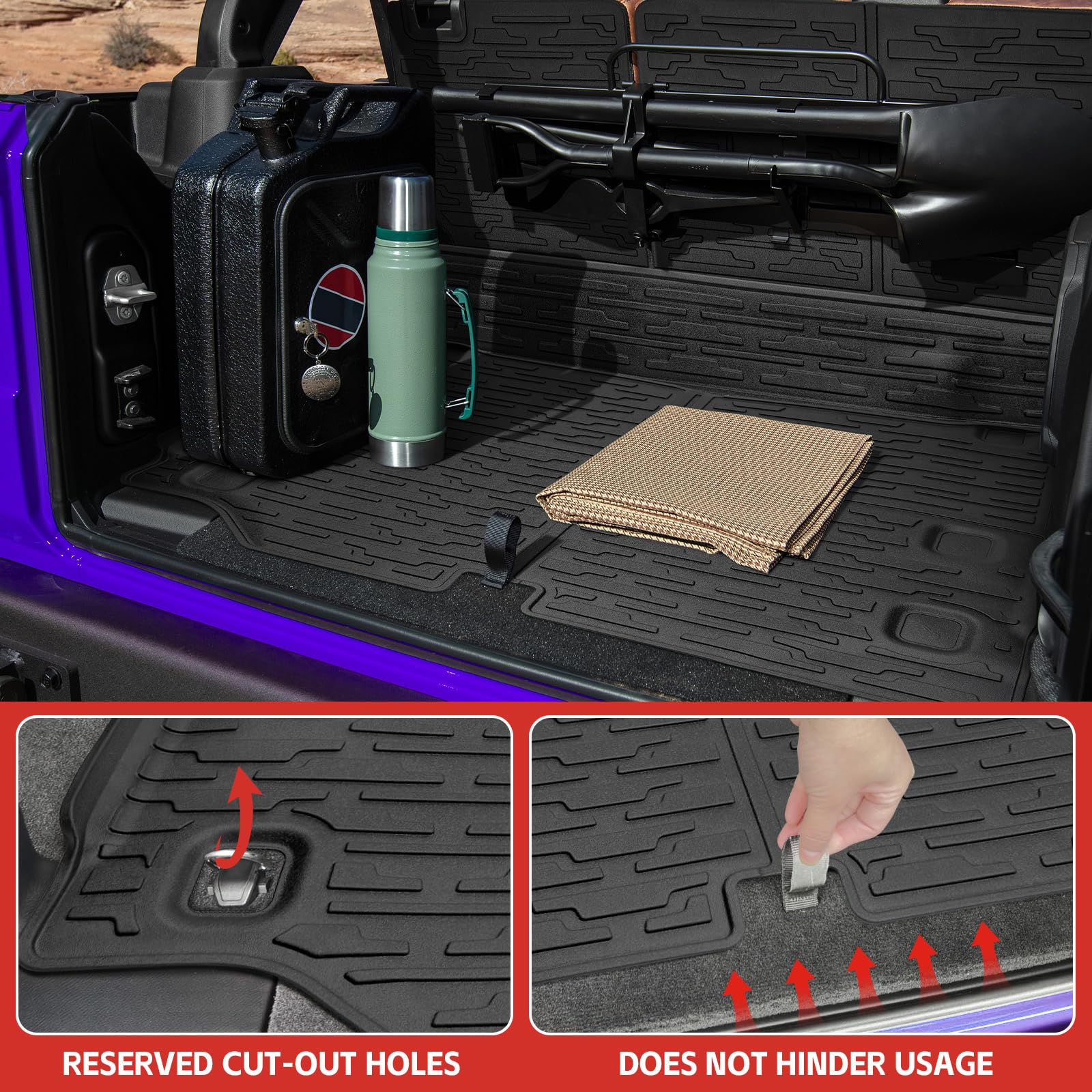 2021-2024 Jeep Wrangler JL 4 Door Unlimited 4XE Cargo Mat with Seat Back Cover - Heavy Duty TPE Trunk Liner & Backrest Protector for Jeep Wrangler JL/JLU Accessories - Perfect for Road Trips, Camping & Outdoor Adventures