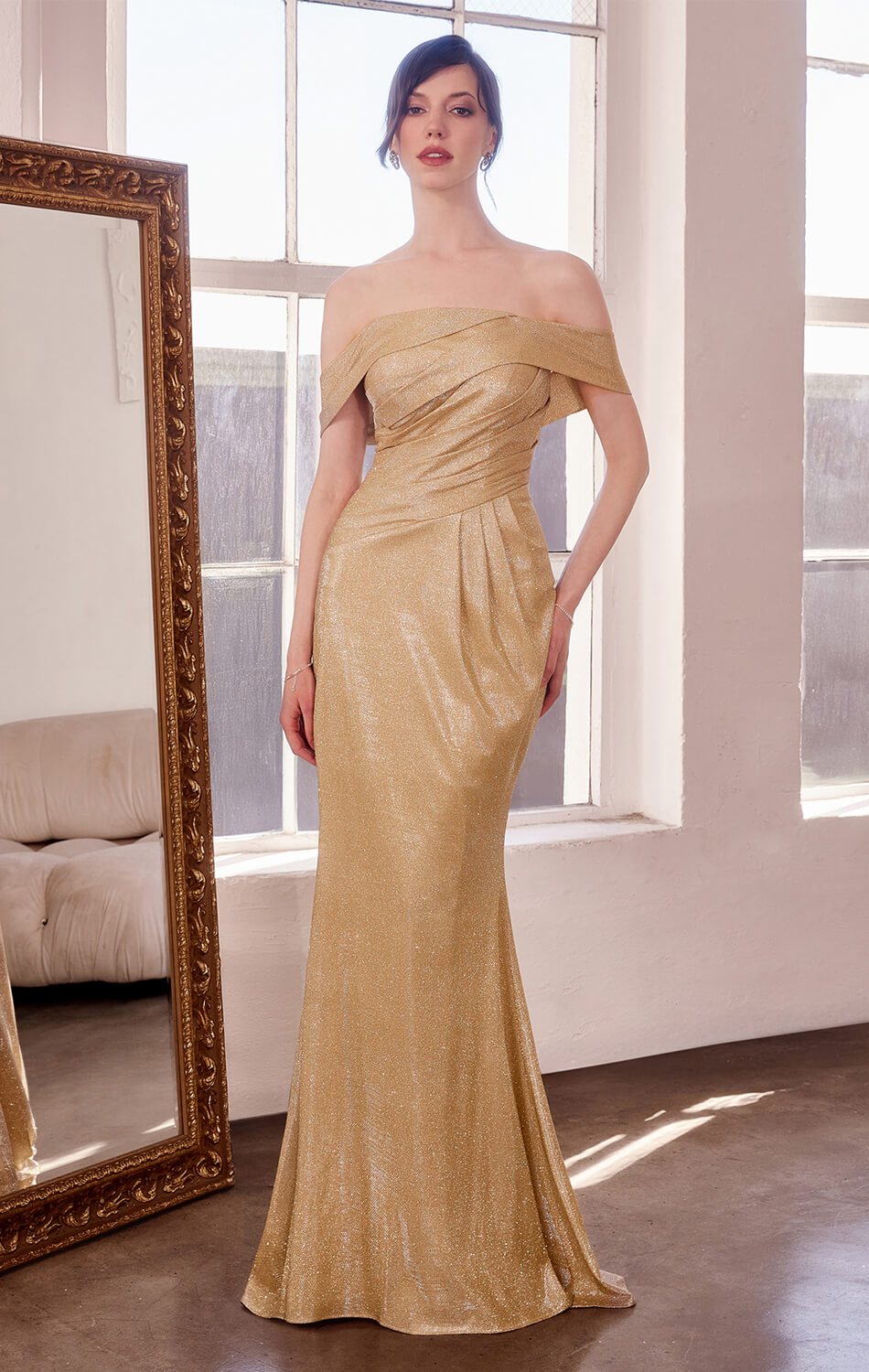 Hayworth Gown - Elegant Off-the-Shoulder Pleated Long Evening Dress for Women | Perfect for Weddings, Proms & Formal Events