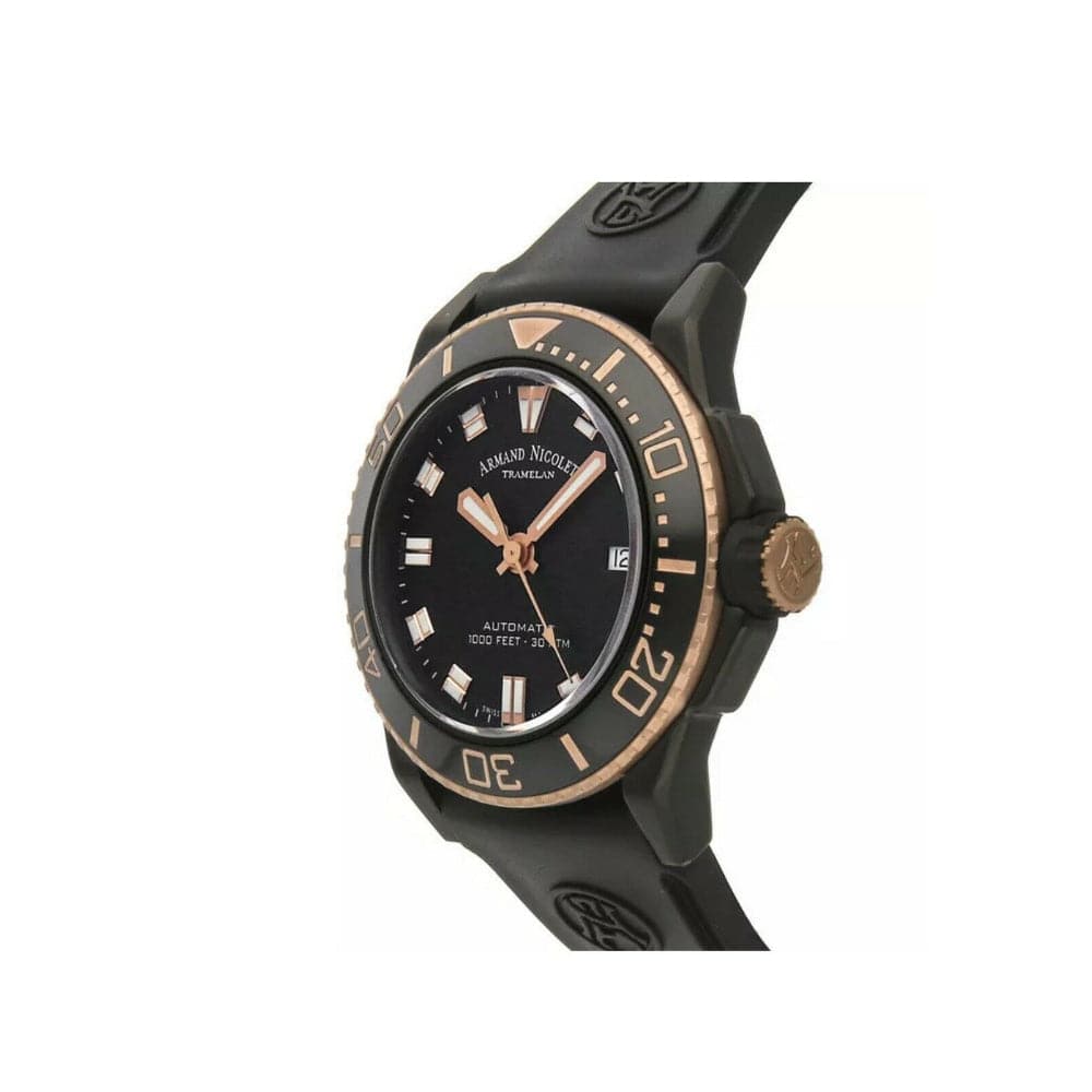 ARMAND NICOLET A480AQS NS GG4710N Men's Luxury Automatic Watch with Black Silicone Strap - Perfect for Business, Formal Events & Everyday Wear
