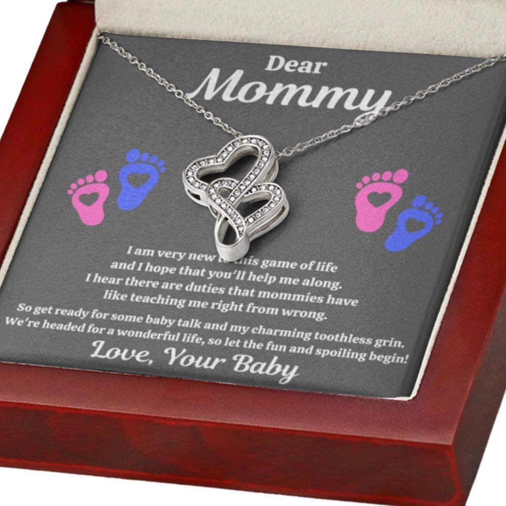 Double Hearts Necklace for Mom - 'Spoiling Heart' Pendant with Gift Box & Message Card | Thoughtful Baby Shower Gift, Pregnancy Present & Mother's Day Jewelry | Perfect for New Moms, Expecting Mothers & Special Occasions