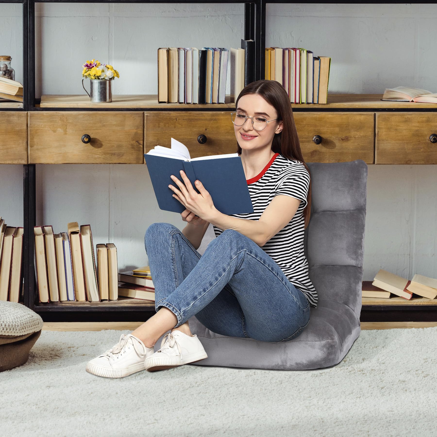 ZENY Adjustable Floor Chair - 14-Position Folding Sofa with Back Support, Padded Sleeper Bed & Recliner - Perfect for Gaming, Meditation, and Relaxation - Ideal for Small Spaces, Living Rooms, and Home Offices