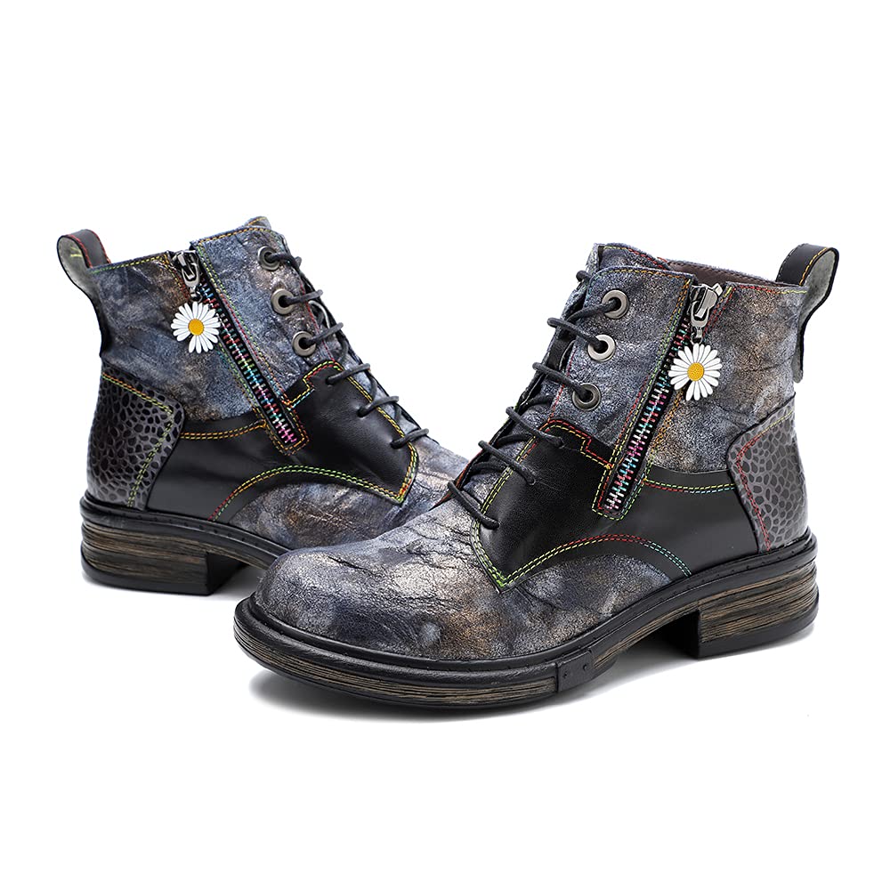 CrazycatZ Women's Colorful Vintage Leather Ankle Boots - Sporty & Stylish for Casual Outfits, Parties & Everyday Wear