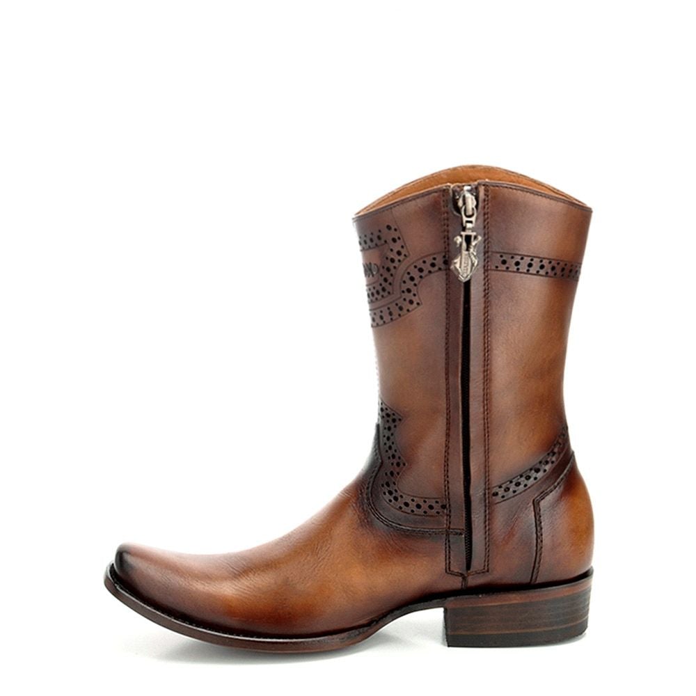 Men's Cuadra Taupe Fashion Cowboy Leather Perforated Ankle Boots - Stylish Western Boots for Casual Wear & Outdoor Adventures