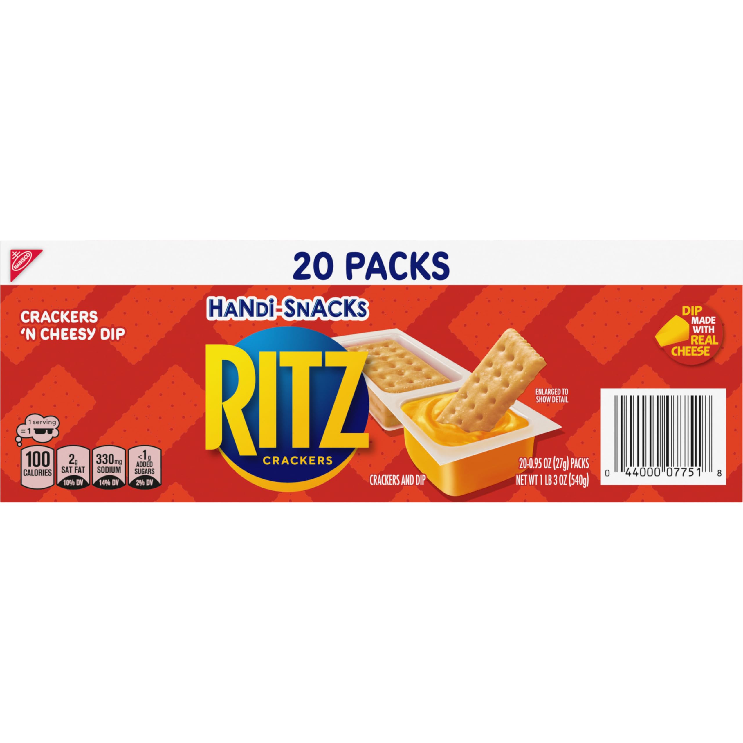 RITZ Crackers 'N Cheesy Dip Snack Packs - 20 Count | Handi-Snacks for Kids Lunch, Office & On-the-Go Snacking | Perfect for School, Work & Travel