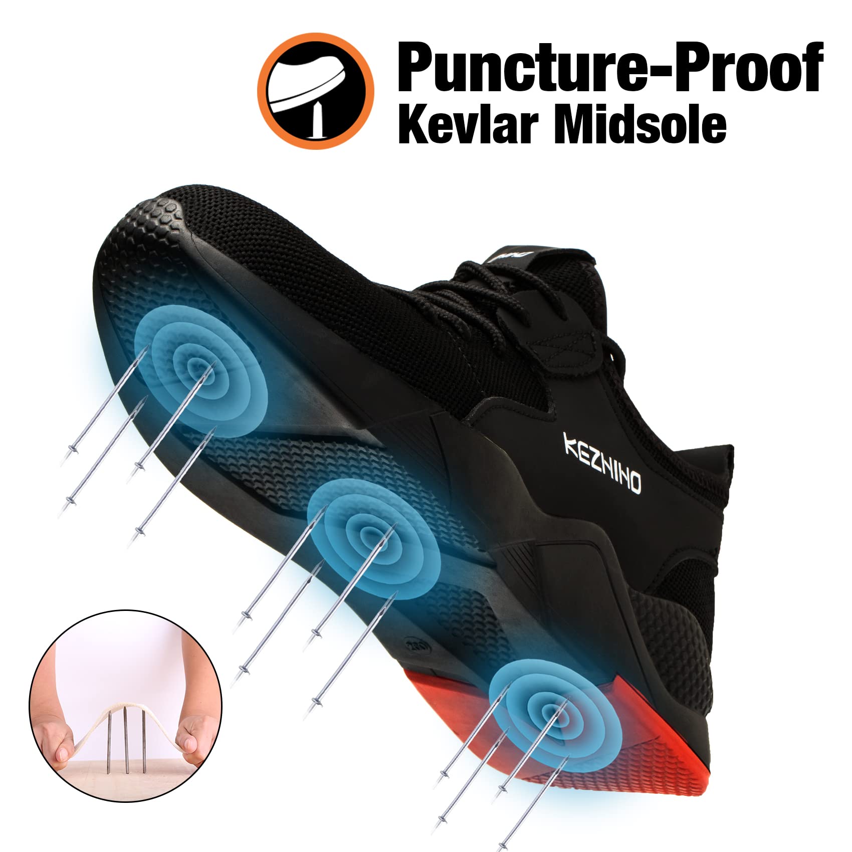 Kezhiho Men's Steel Toe Work Shoes - Lightweight, Slip & Puncture Resistant Safety Sneakers | Breathable, Durable Construction for Industrial & Construction Work | Perfect for Warehouse, Factory & Outdoor Labor