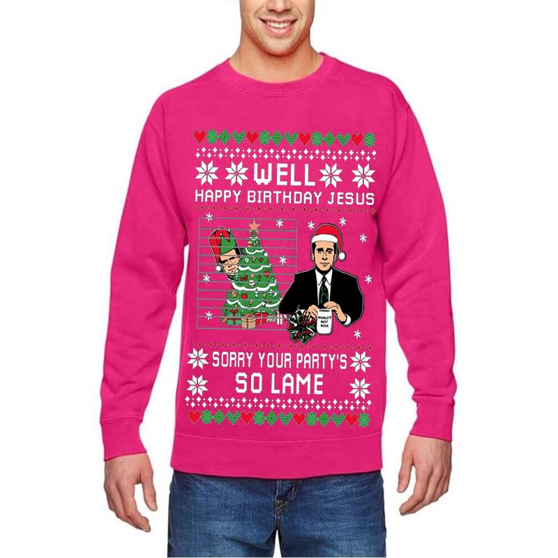 Funny Ugly Christmas Sweater for Men & Women - The Office 'Well Happy Birthday Jesus' Unisex Sweatshirt | Holiday Party, Gift Exchange & Festive Outfit