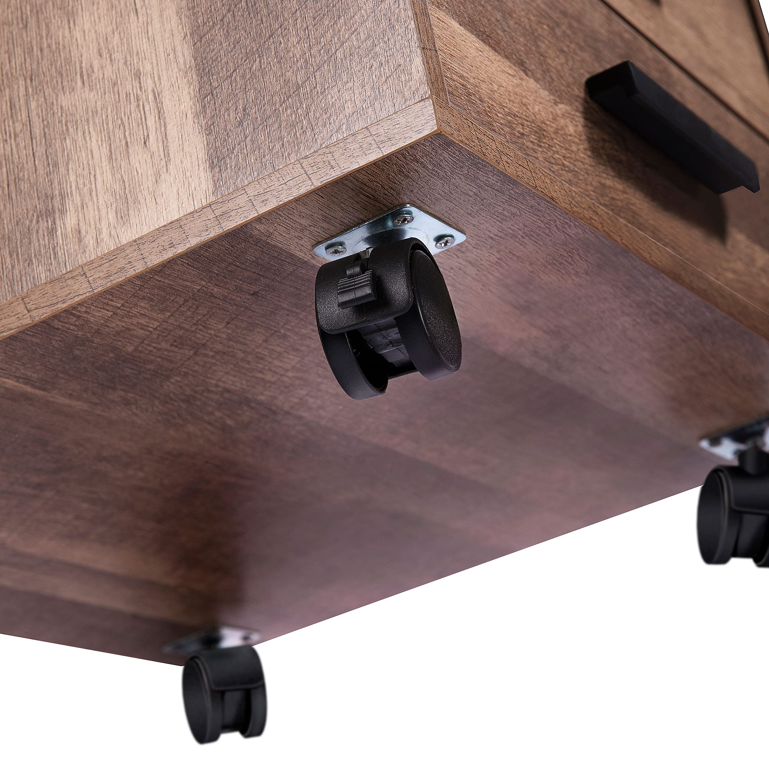 Naomi Home Parker Modern 5-Drawer Dresser Cabinet - Industrial Design Wooden Chest with Swivel Casters & Stylish Handles - Compact Bedroom Storage Solution for Clothes, Accessories & Home Organization (Chestnut)