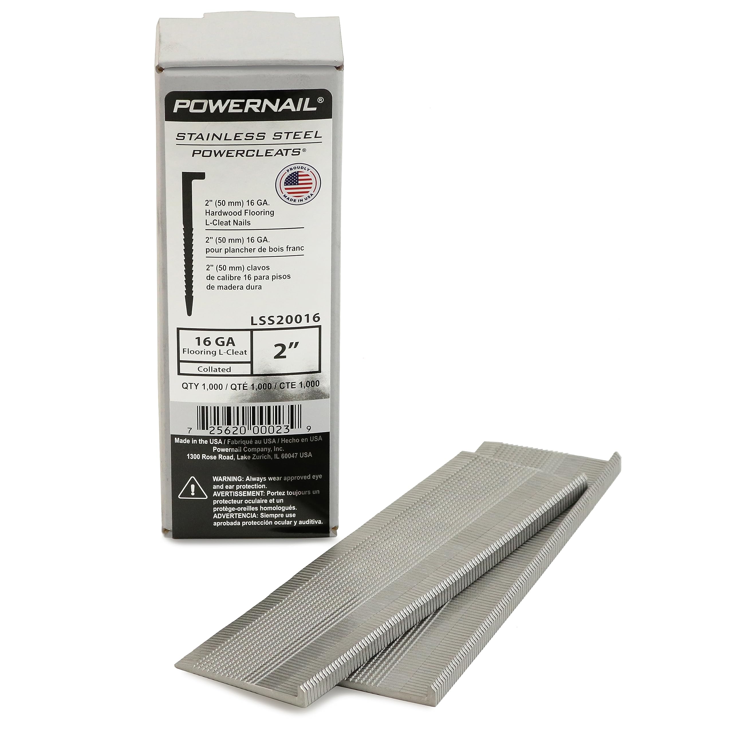 Powernail LSS20016 16 Gauge 2 Inch Stainless Steel L-Cleat Flooring Nails (1000 Count) - Perfect for Hardwood Floor Installation, Decking & Subfloor Projects