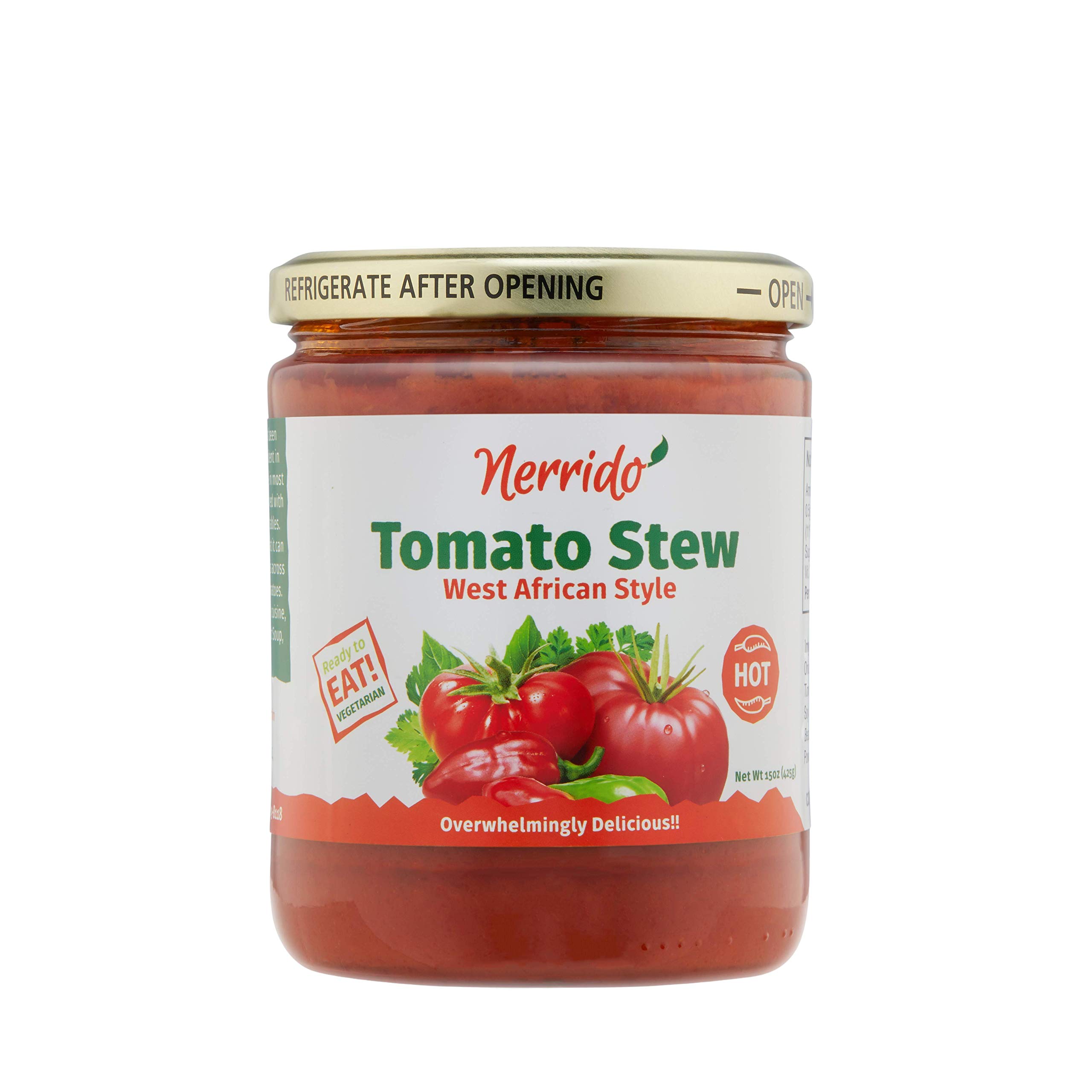 Nerrido African Style Hot Pasta Sauce - Canned Tomato Stew & Jollof Rice Red Sauce with Vegetables and Spices, 16oz (454g) | Perfect for Pasta, Rice Dishes & African Cuisine | Hot Flavor (1 Pack)