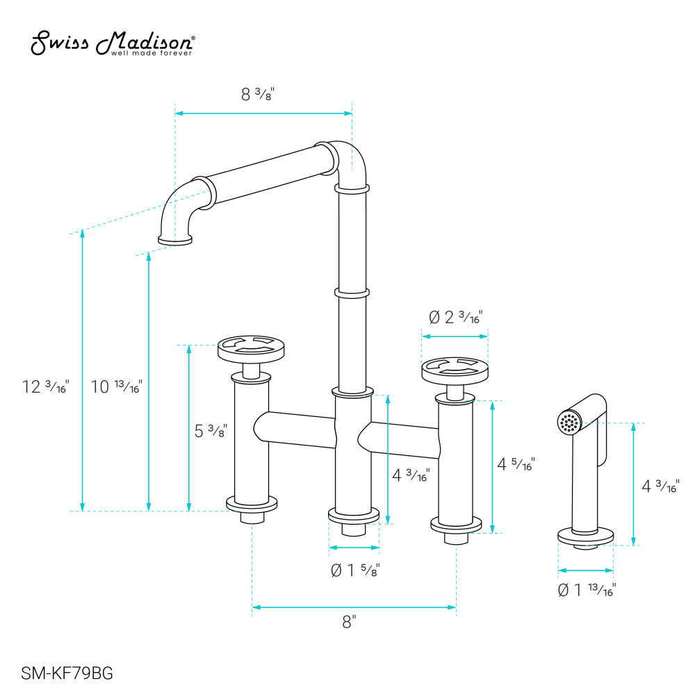 Avallon Pro Widespread Brushed Gold Kitchen Faucet with Pull-Down Side Sprayer - Perfect for Modern Farmhouse & Contemporary Kitchen Renovations