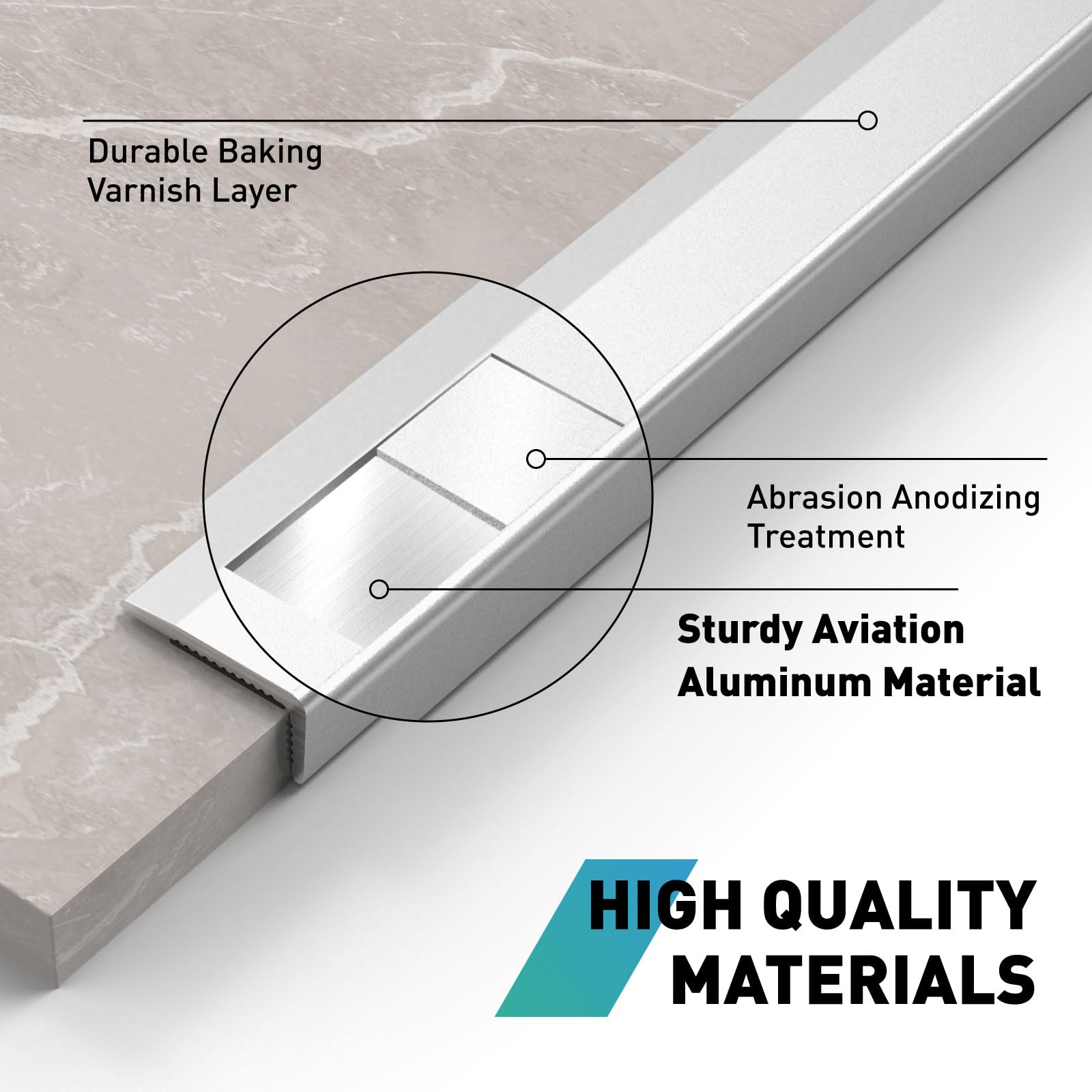 10-Pack 53 Inch Self-Adhesive Aluminum Tile Edge Trim - Peel & Stick Metal Tile Edging for Kitchen Backsplash, Mirror Frame, Furniture (Matte Silver) | DIY Home Improvement & Bathroom Renovation