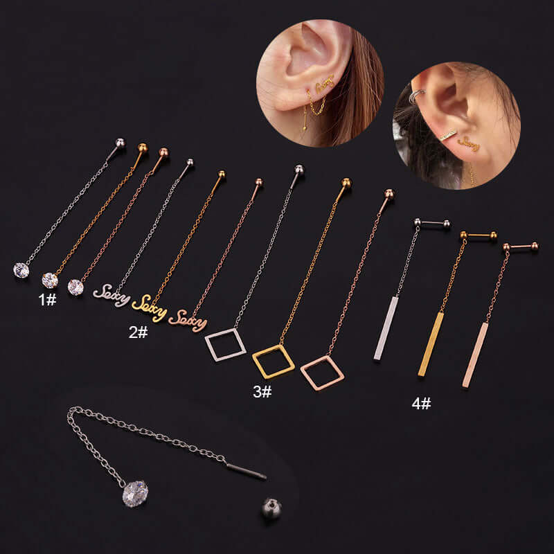 20G Hypoallergenic Bar Tragus Chain Link Barbell Stud Earring | HSPJ246 | Perfect for Cartilage, Helix, and Tragus Piercings, Ideal for Everyday Wear and Special Occasions