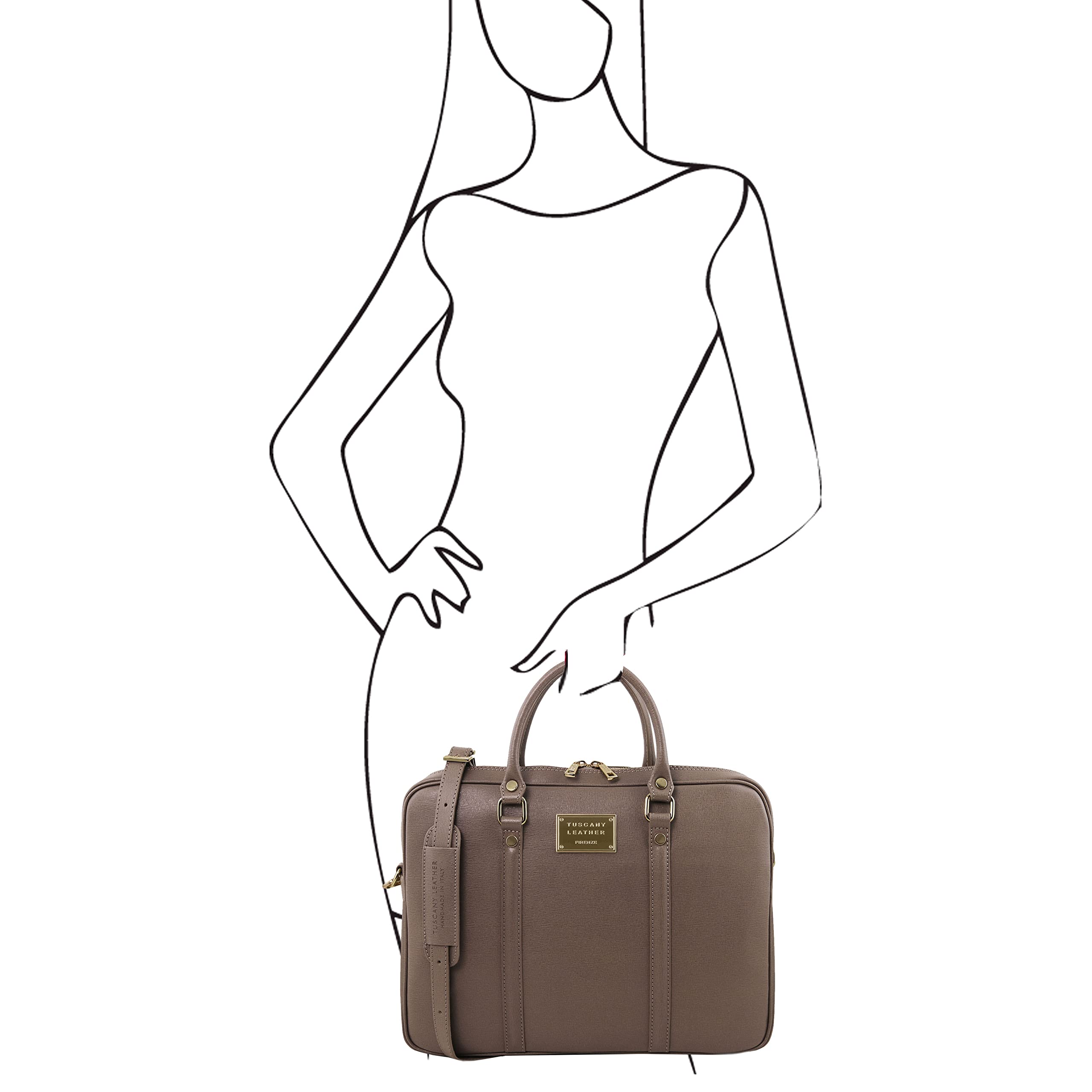 Premium Tuscany Leather Prato Saffiano Laptop Case - 15.6 Inch Business Laptop Sleeve - Durable Dark Taupe Leather Cover for MacBook & Windows Laptops - Perfect for Office, Travel & School