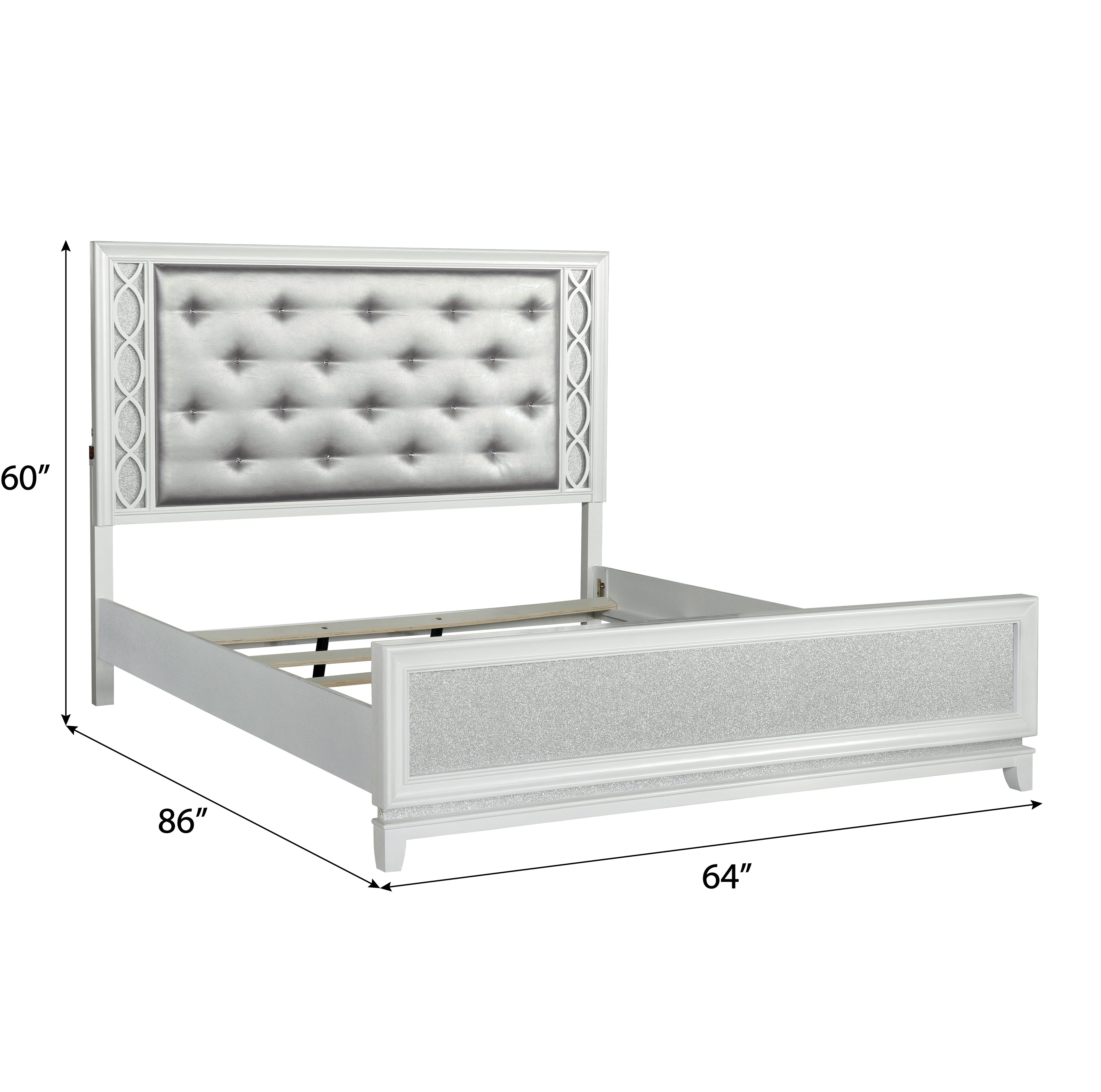 Galaxy Upholstered Tufted Panel Bed with LED Lights - Queen Size Pearl White Luxury Bed Frame for Modern Bedroom, Perfect for Master Suite & Guest Room Decor