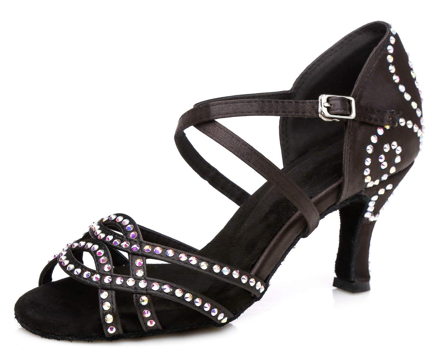 Minishion Women's Glitter Dance Shoes with Ankle Strap - 3.6 Inch Heels for Latin, Ballroom, Salsa & Performance - Comfortable Party & Wedding Shoes for Women