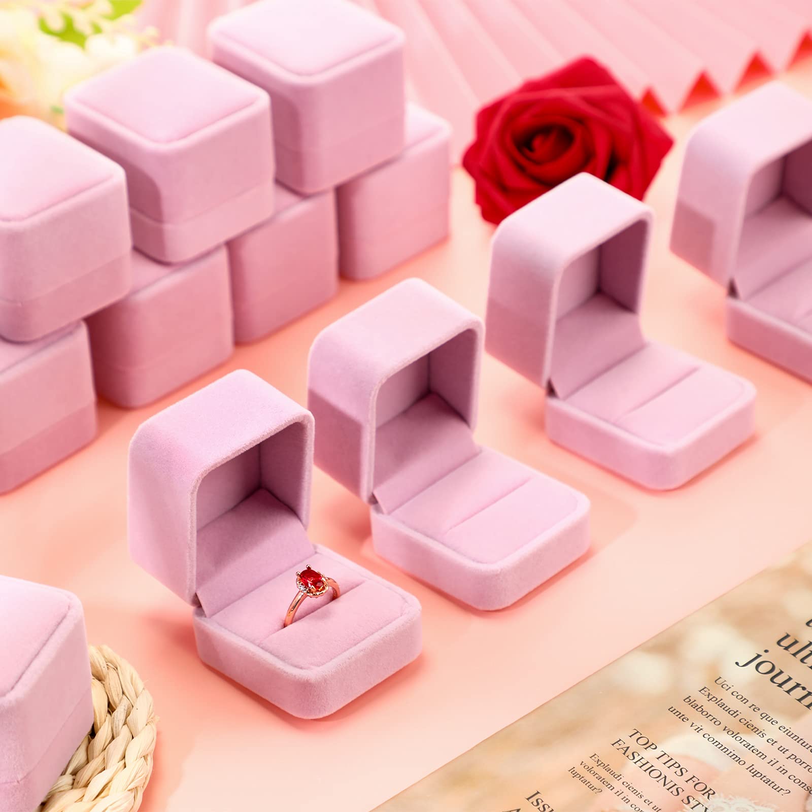 12 Pcs Velvet Ring Box Set - Jewelry Gift Boxes for Earrings, Rings & Necklaces (2.12 x 1.77 x 2 Inch, Pink) - Perfect for Valentine's Day, Wedding, Engagement, Birthday & Anniversary Gifts - Elegant Jewelry Storage & Presentation Case