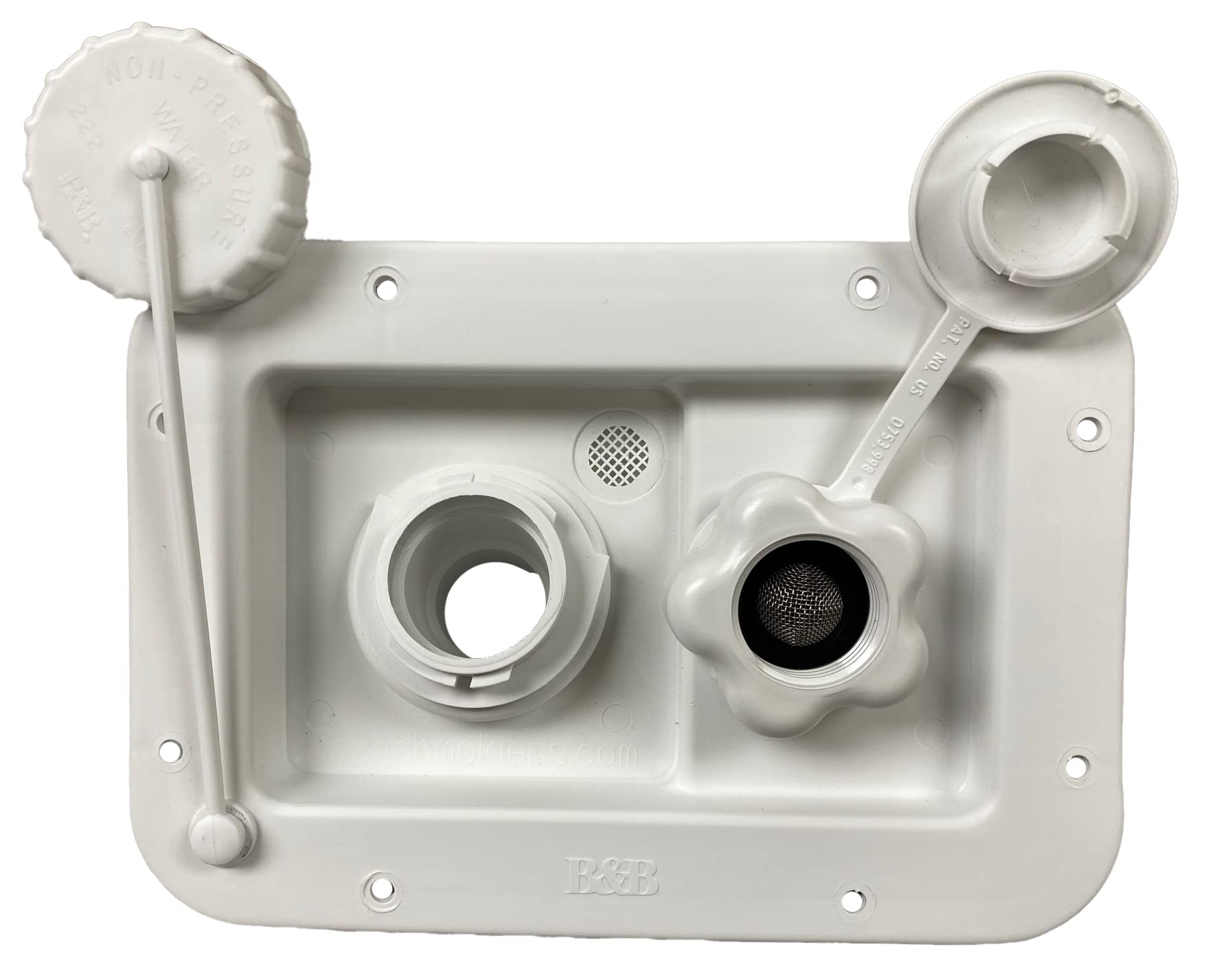 Class A RV Trailer Camper Water Fill Dish - City/Gravity Fill System with Check Valve | White 497AB2P | Fresh Water Hose Connection | Perfect for RV Camping, Road Trips & Outdoor Adventures
