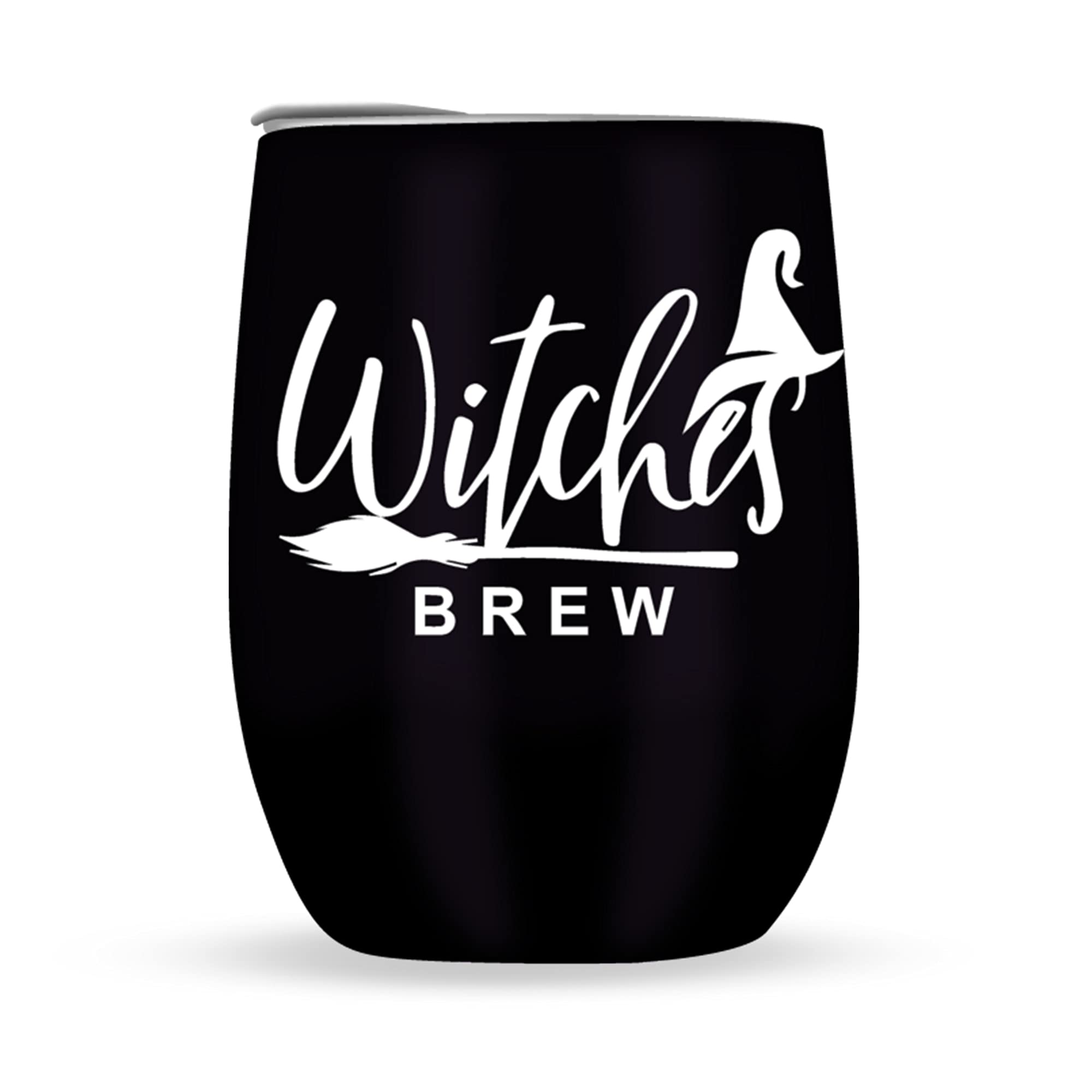 Halloween Wine Tumbler 12oz with Straw & Brush - Pumpkin Witches Brew Mug for Parties