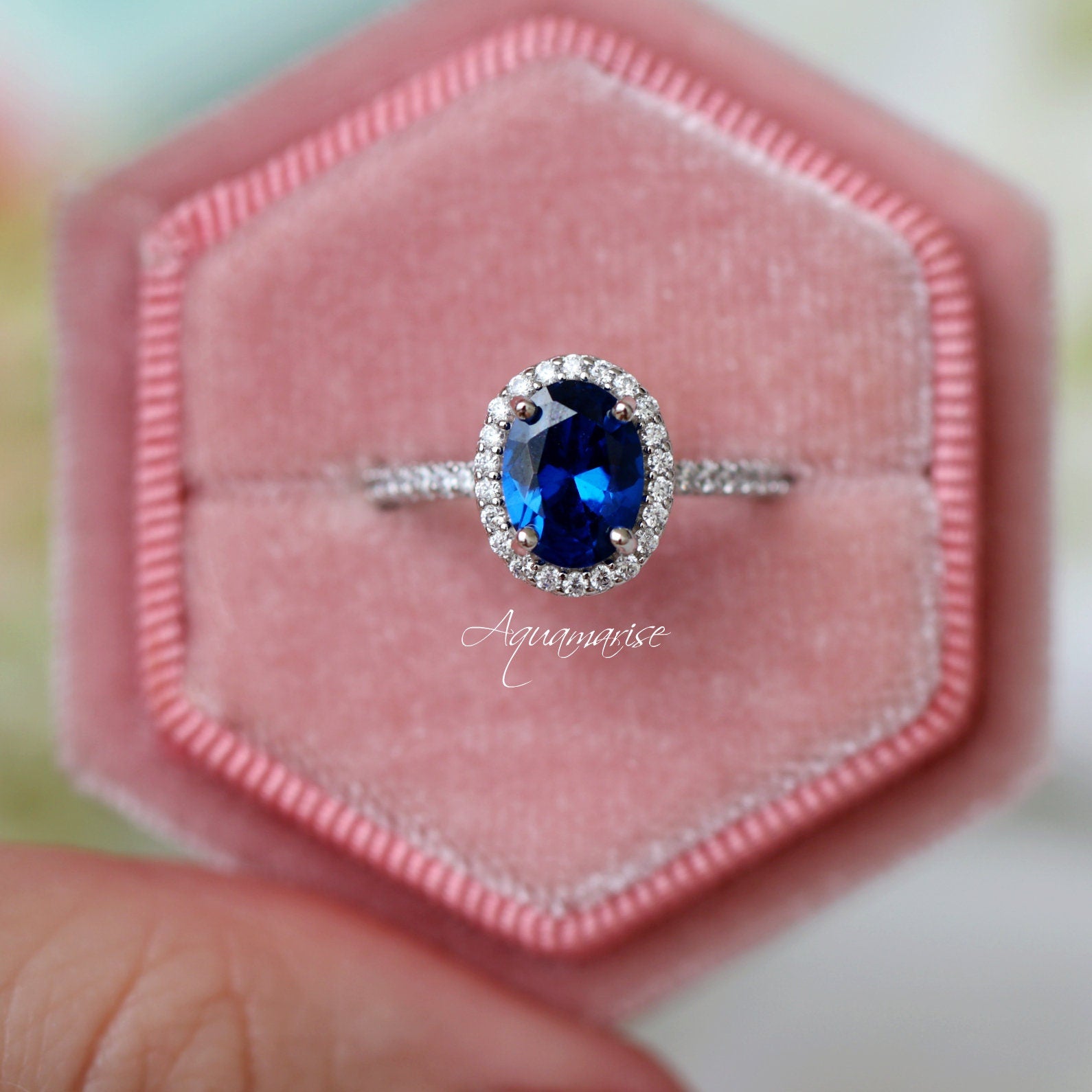 14K White Gold Iris Oval Blue Sapphire Engagement Ring – Perfect for Proposals, Anniversaries & Special Occasions