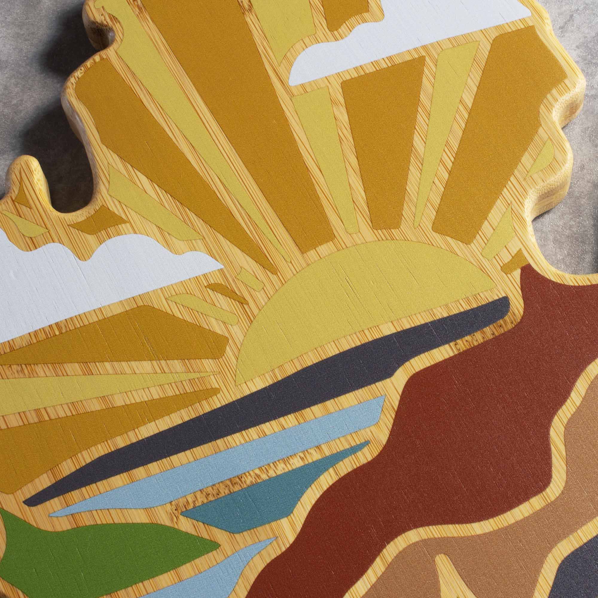 Michigan Mitten Shaped Wooden Cutting Board - Handcrafted Kitchen Decor with Summer Stokes Artwork - Perfect for Home Cooking, Gift Giving & Michigan-Themed Decor