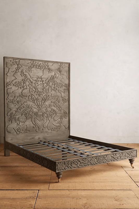 Hand Carved Odelina Bed - Solid Wood Indian Design Furniture | Traditional Indian Style Bedroom Set for Home Decor & Cultural Theme Interiors