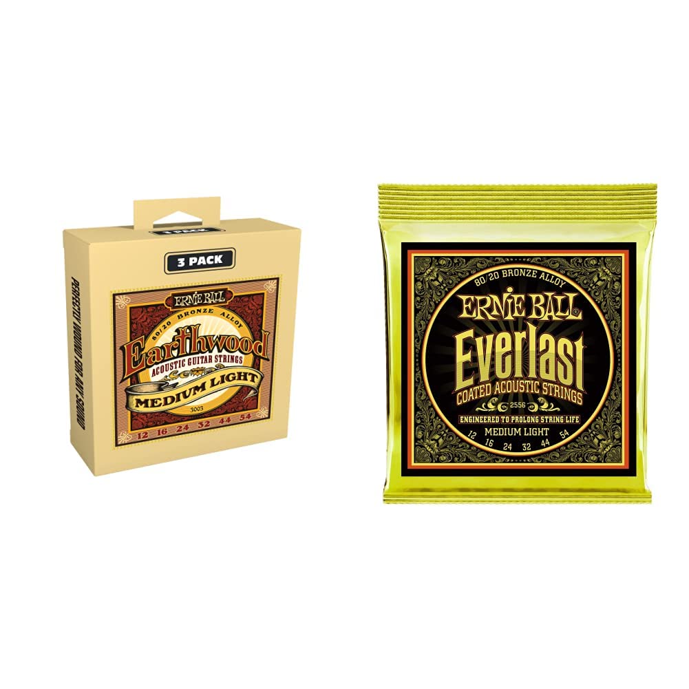 Ernie Ball Earthwood 80/20 Bronze Medium Light Acoustic Guitar Strings 3-Pack - 12-54 Gauge with Everlast Coating | Durable & Bright Tone for Live Performances & Studio Recording