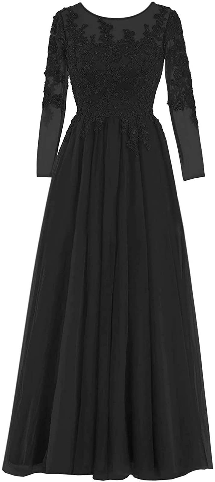 Elegant Long Sleeve Mother of The Bride Dress with Lace Appliques - Tulle Formal Evening Gown for Weddings, Prom & Special Occasions