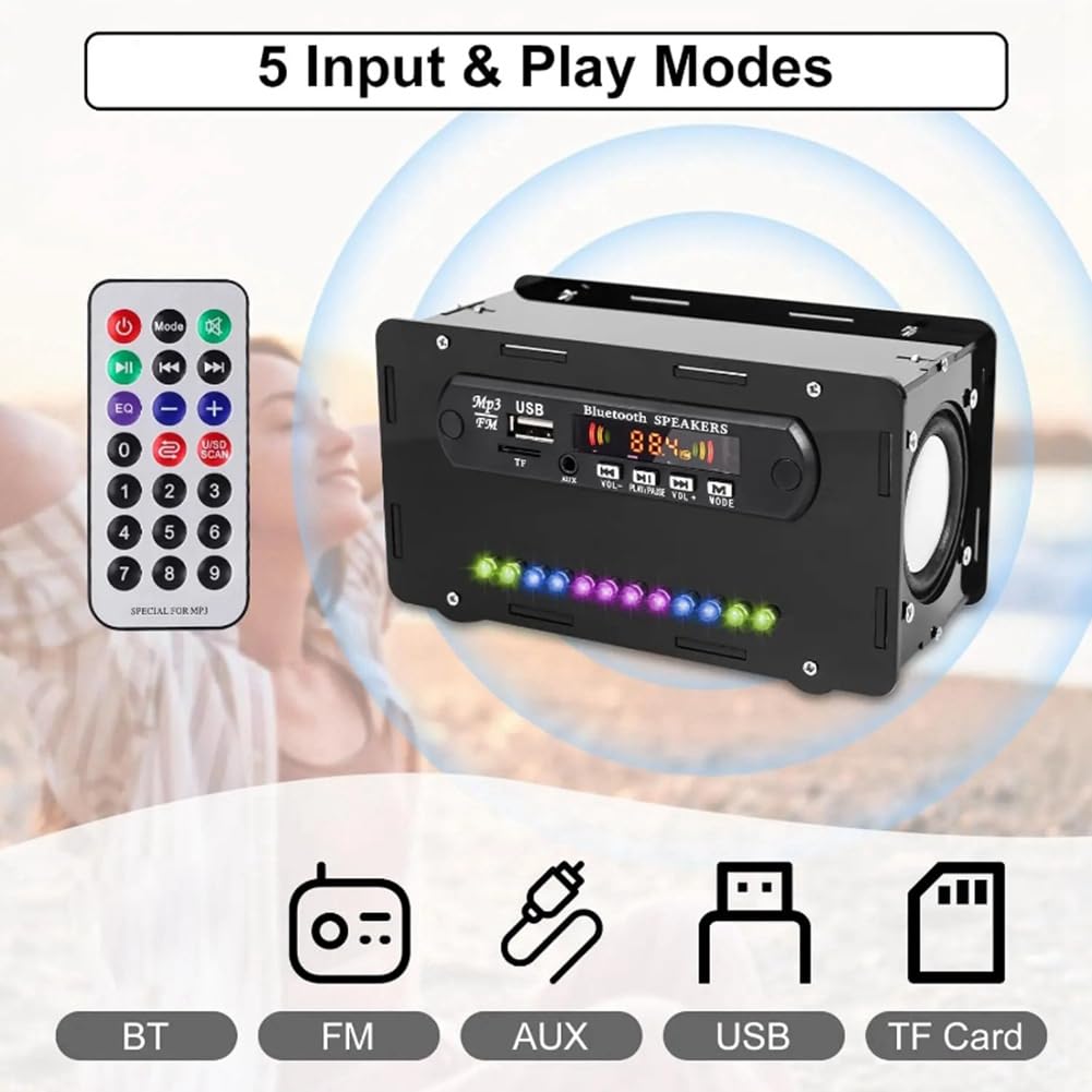 DIY Bluetooth Speaker Kit with LED FM Radio, USB, Digital Display - Mini Home Sound Amplifier for Soldering Projects (Black) | Perfect for STEM Education, DIY Enthusiasts & Home Audio Projects