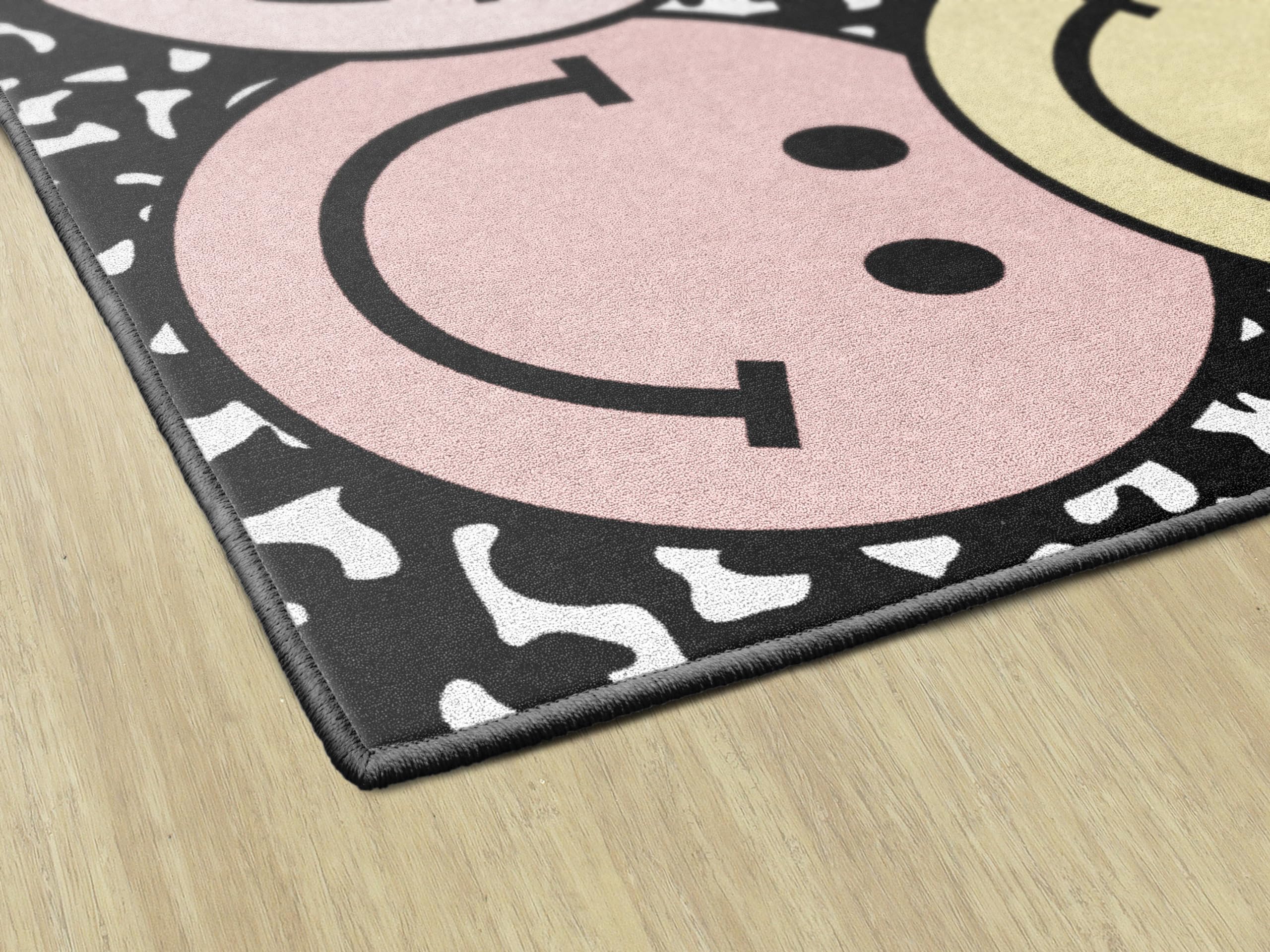 Pastel Rainbow Smileys Educational Area Rug for Kids - 7'6