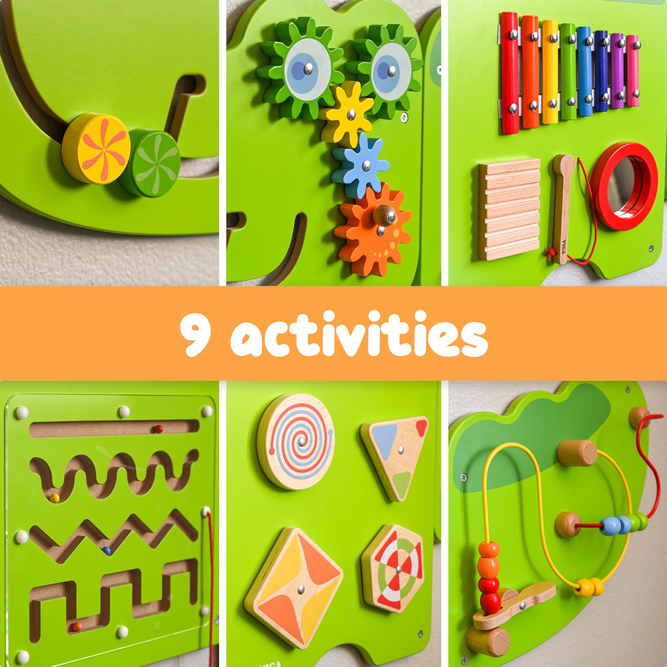 SPARK & WOW Crocodile Activity Wall Panel - Montessori Sensory Toy for Toddlers 18 Months+ with 9 Educational Activities | Light Green Busy Board for Kids | Perfect for Daycare, Preschool & Home Playrooms