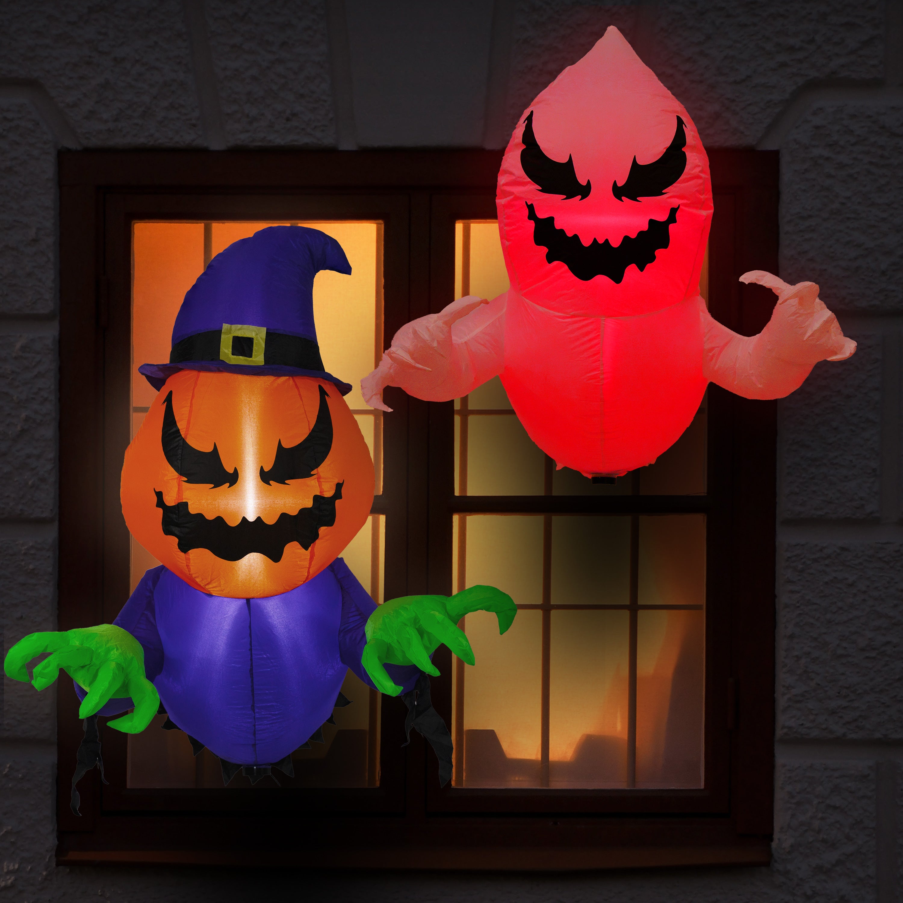 Sunnydaze Pumpkin Jack & Haunted Harold Inflatable Halloween Decorations - Outdoor Yard Decor for Spooky Party, Haunted House & Halloween Festivities