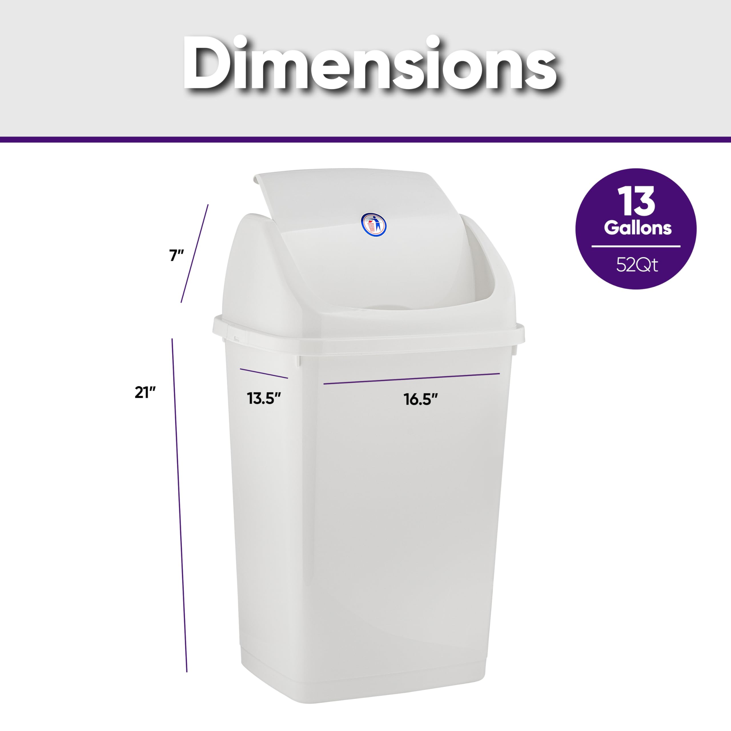 Superior 13 Gallon Kitchen Trash Can with Swing Lid - Large 52 Qt Plastic Garbage Bin for Indoor & Outdoor Use - Waste Basket for Home, Office, Garage, Patio, Restaurant - Perfect for Kitchen Waste Disposal & Recycling (White)
