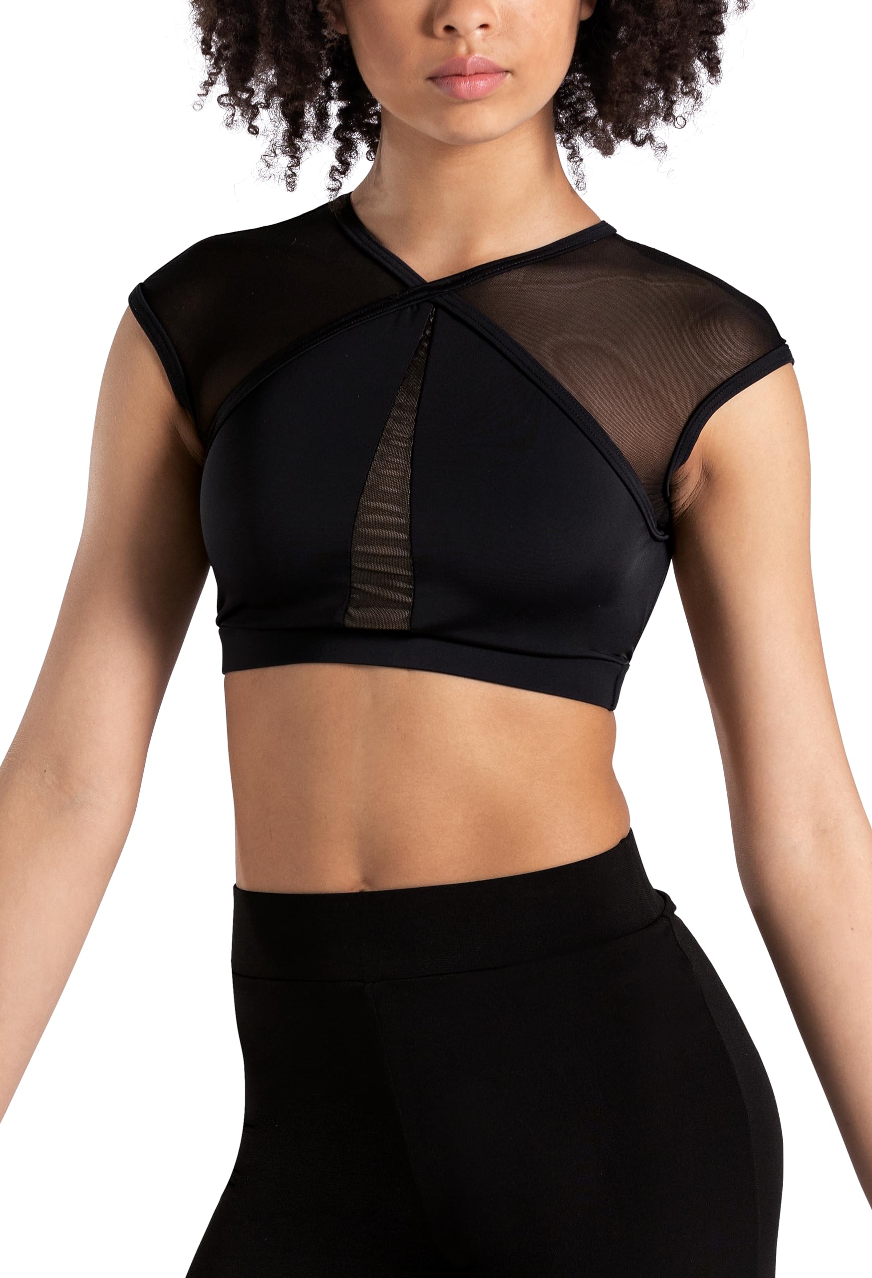 Balera Illusion Mesh Crop Top with Cap Sleeves for Girls & Women - Breathable Dance Top for Ballet, Jazz, Yoga & Performance