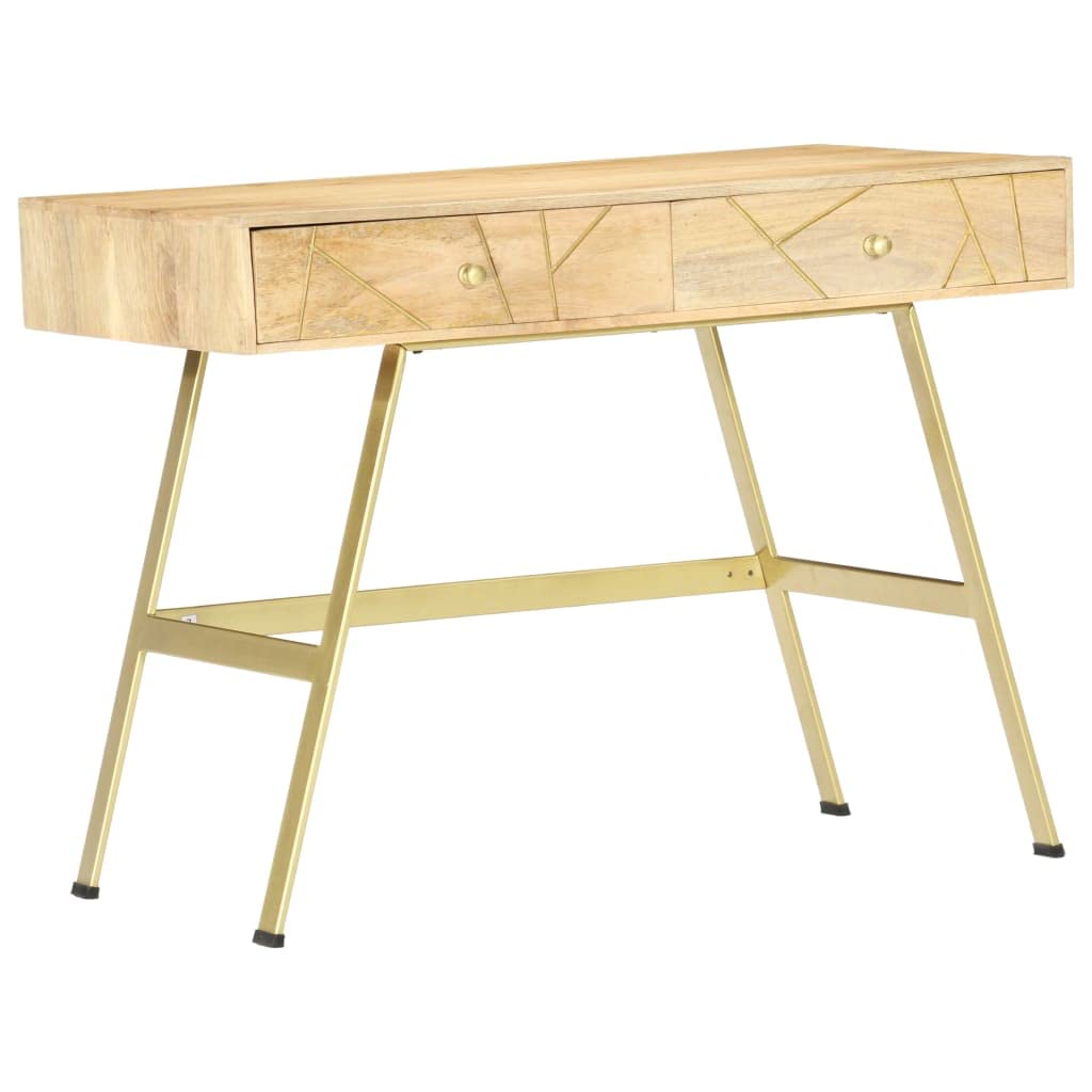Solid Mango Wood Writing Desk with Drawers, Spacious Home Office Computer Desk, Study Laptop Desk for Bedroom, 39.4