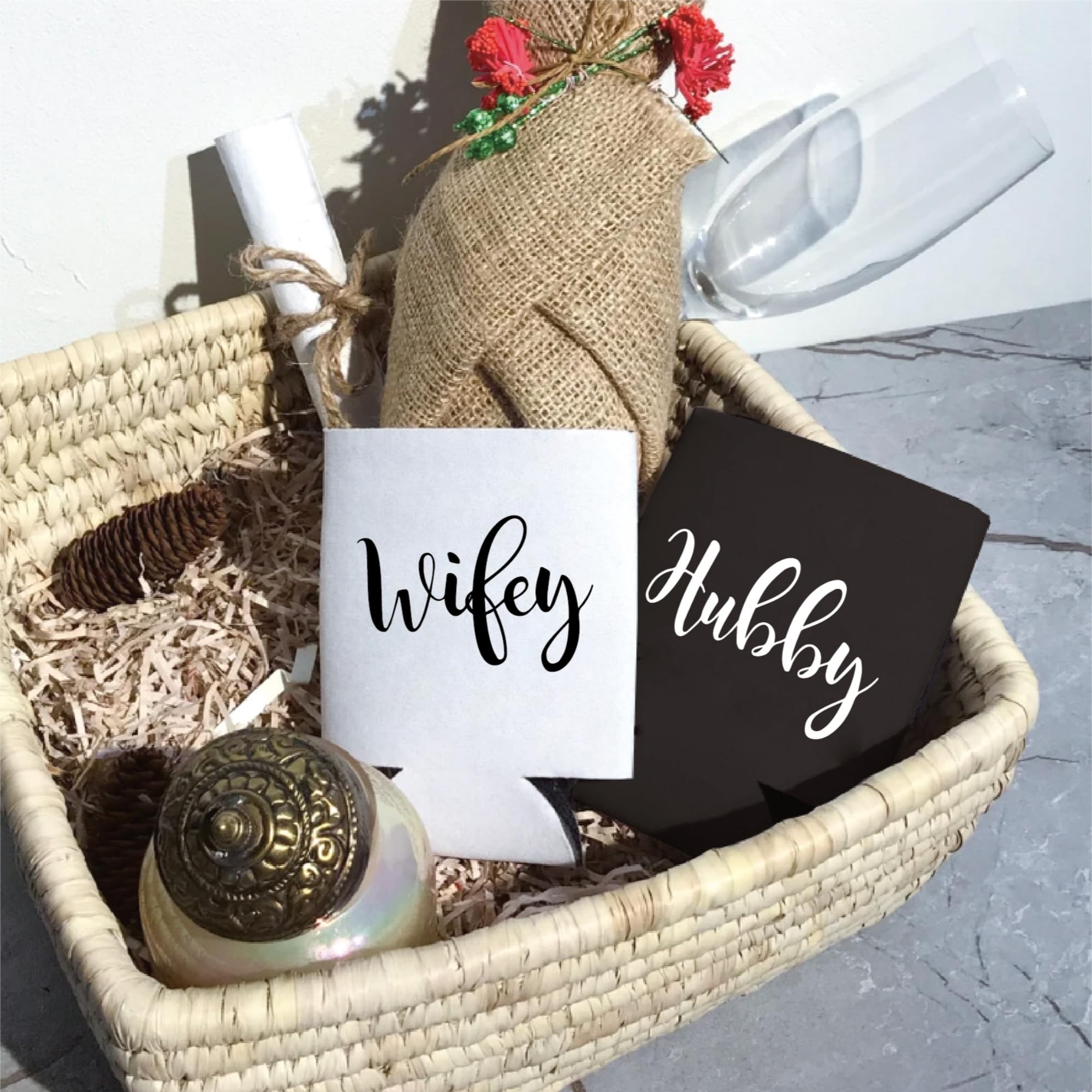 Wedding Can Coolers for Couples - Hubby & Wifey Honeymoon Essentials, Engagement Gifts - Perfect for Beach Parties, Bridal Showers & Anniversary Celebrations (HW-SKY)