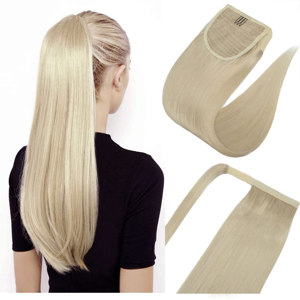 Premium 22 Inch Human Hair Ponytail Extensions - 95g Real Hair Clip-In Ponytail Wrap (Color #60 Platinum Blonde) for Women | Long Straight Hair Extensions for Daily Wear, Parties & Special Occasions