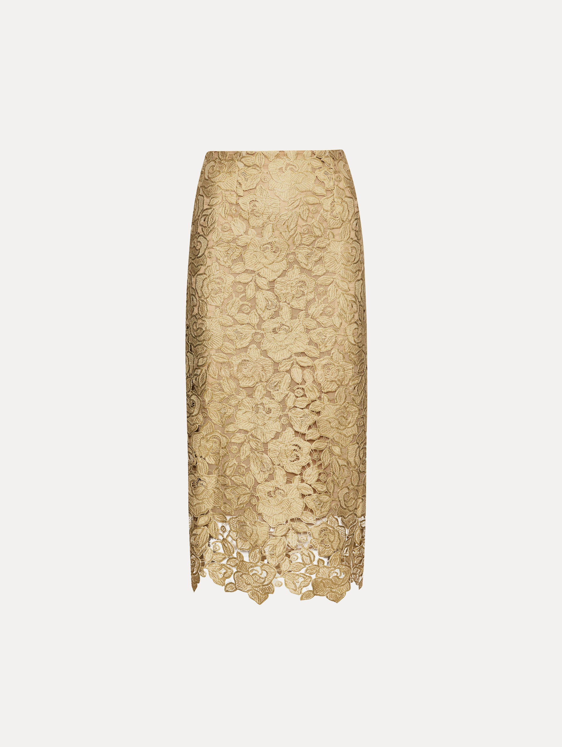 Elegant Gold Foil Rose Guipure Lace Skirt for Women - Perfect for Weddings, Parties & Special Occasions